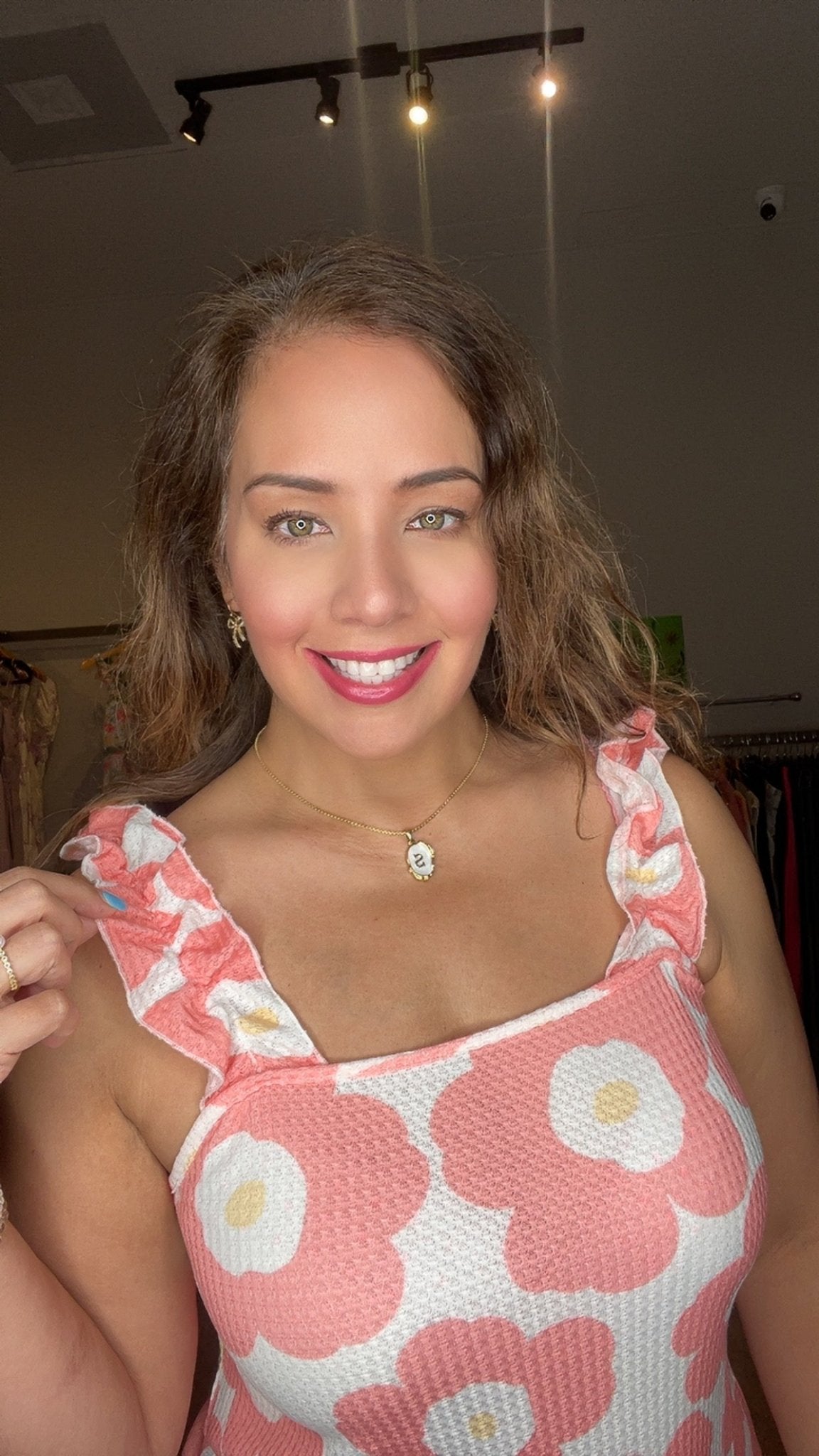 Floral Waffle Knit Ruffle Strap Top - Mainstream Boutique