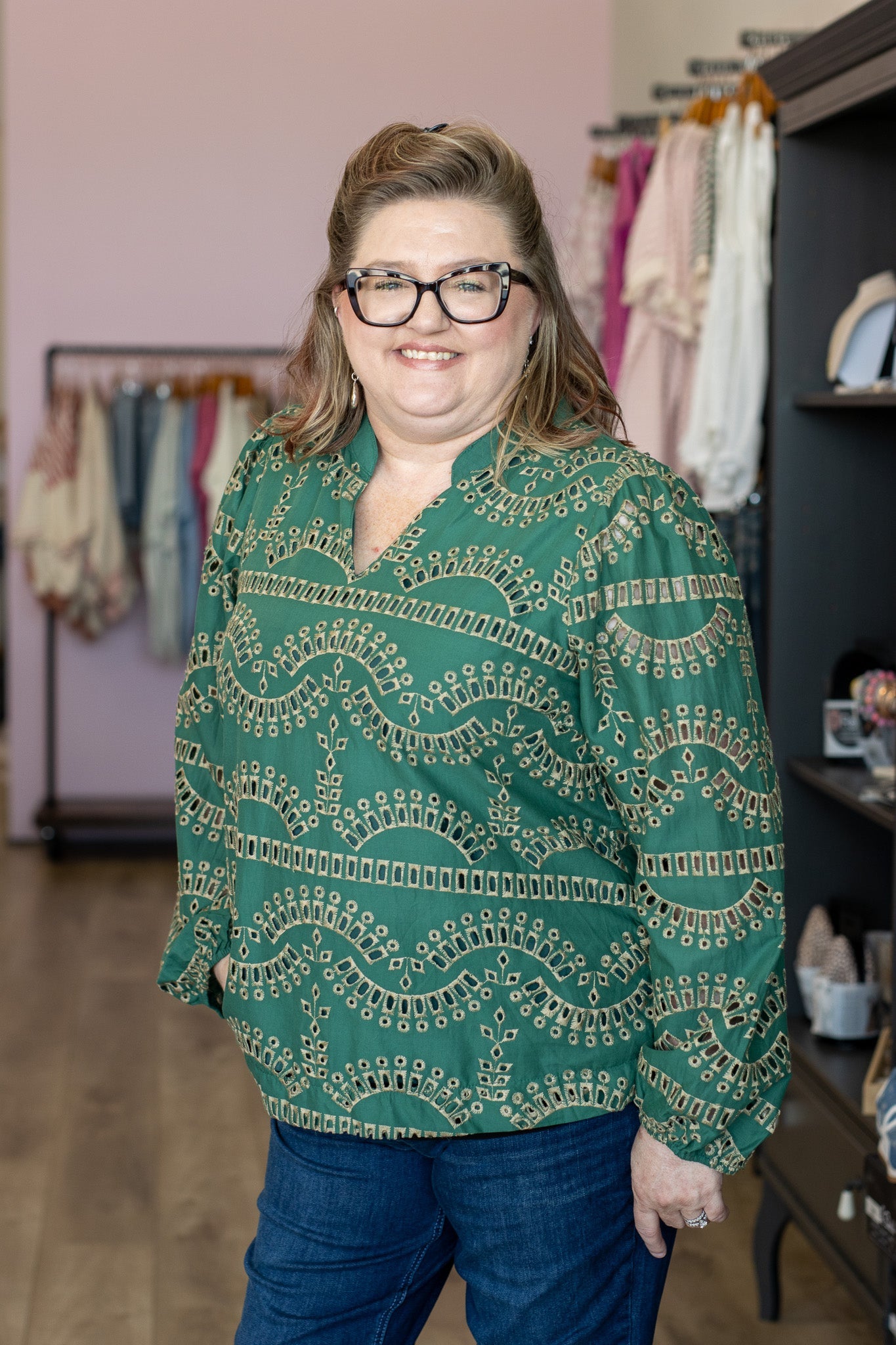 Eyelet Long Sleeve Top - Mainstream Boutique