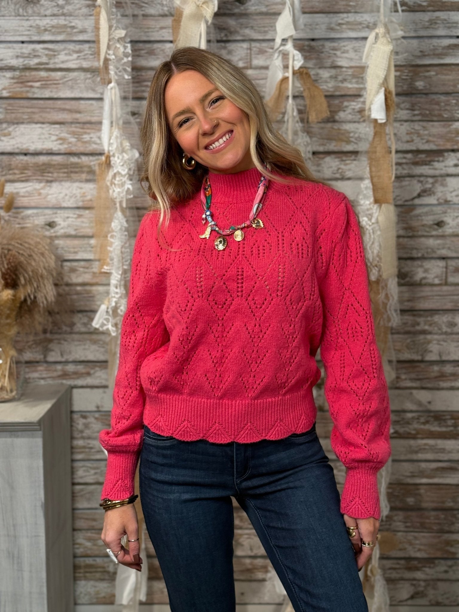Mac And Me Delicate Drape Pointelle Sweater - Mainstream Boutique