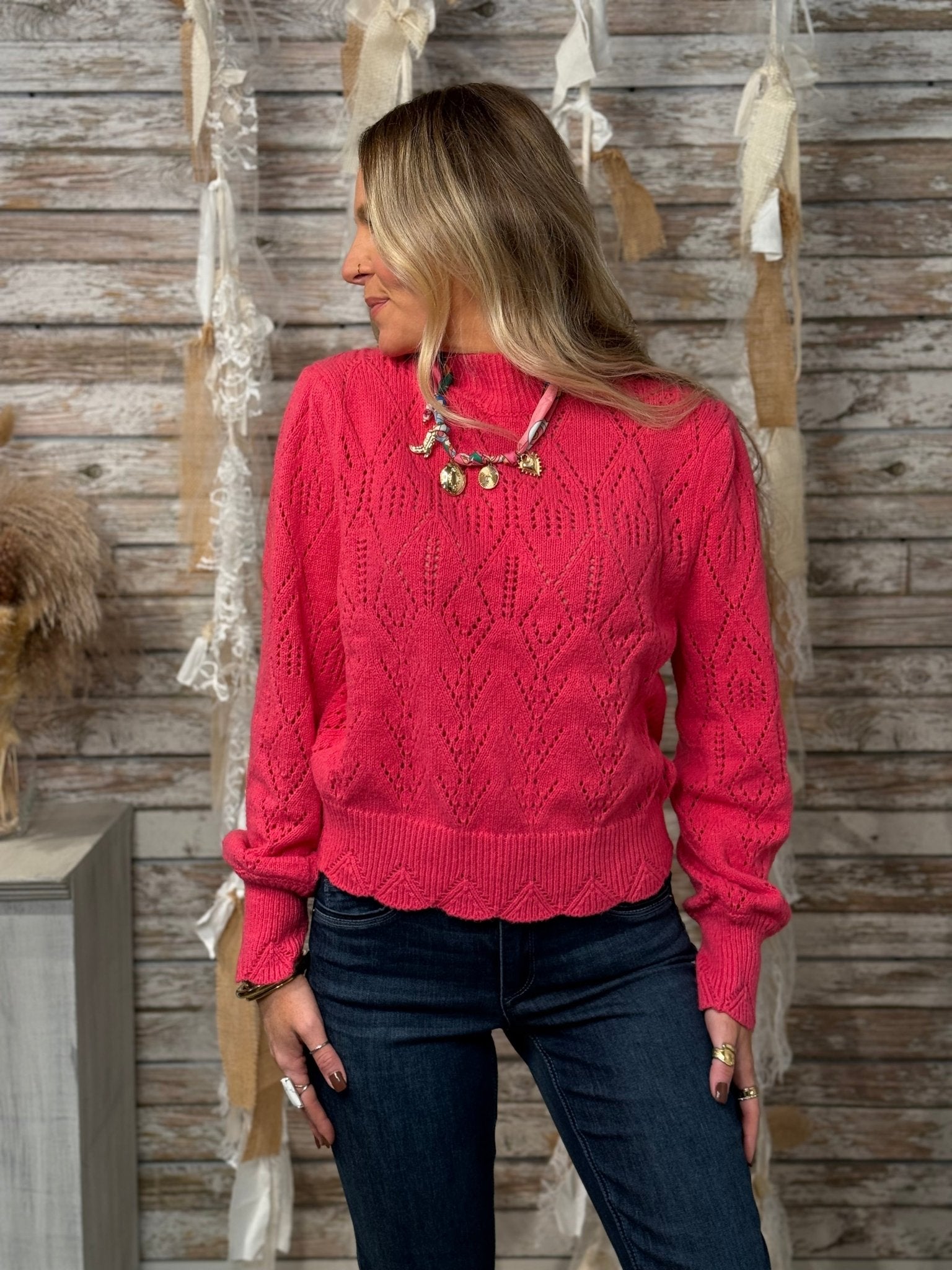 Mac And Me Delicate Drape Pointelle Sweater - Mainstream Boutique