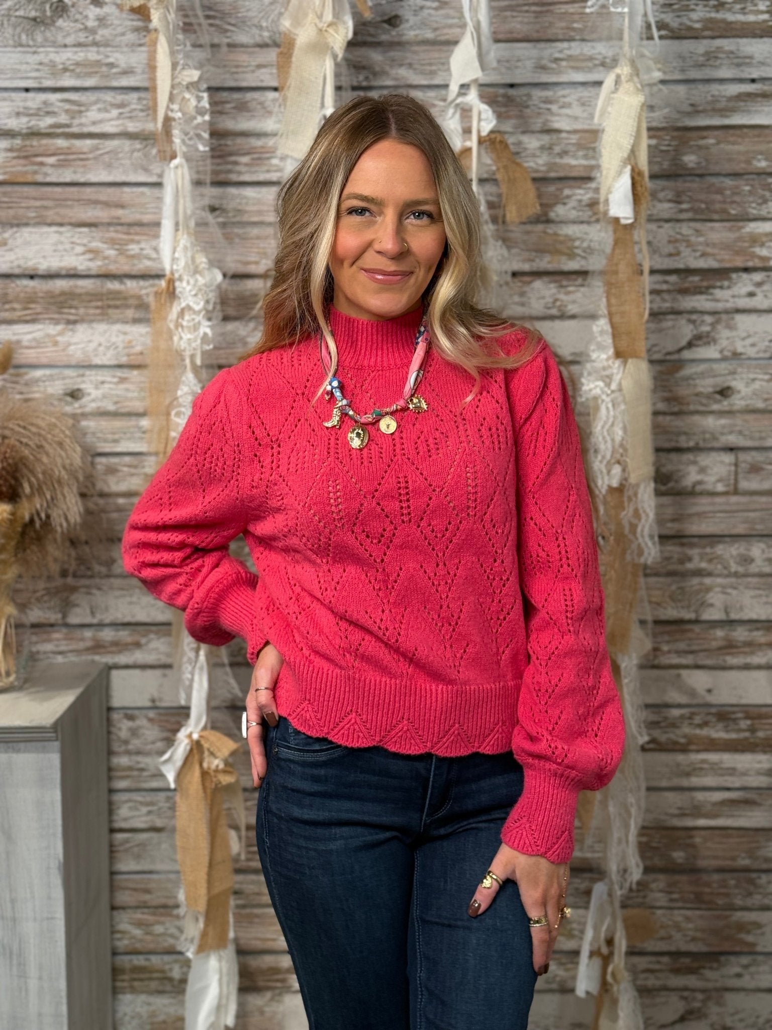 Mac And Me Delicate Drape Pointelle Sweater - Mainstream Boutique