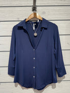 3/4 Sleeve Button Up SPX5023S Lulu B- Navy