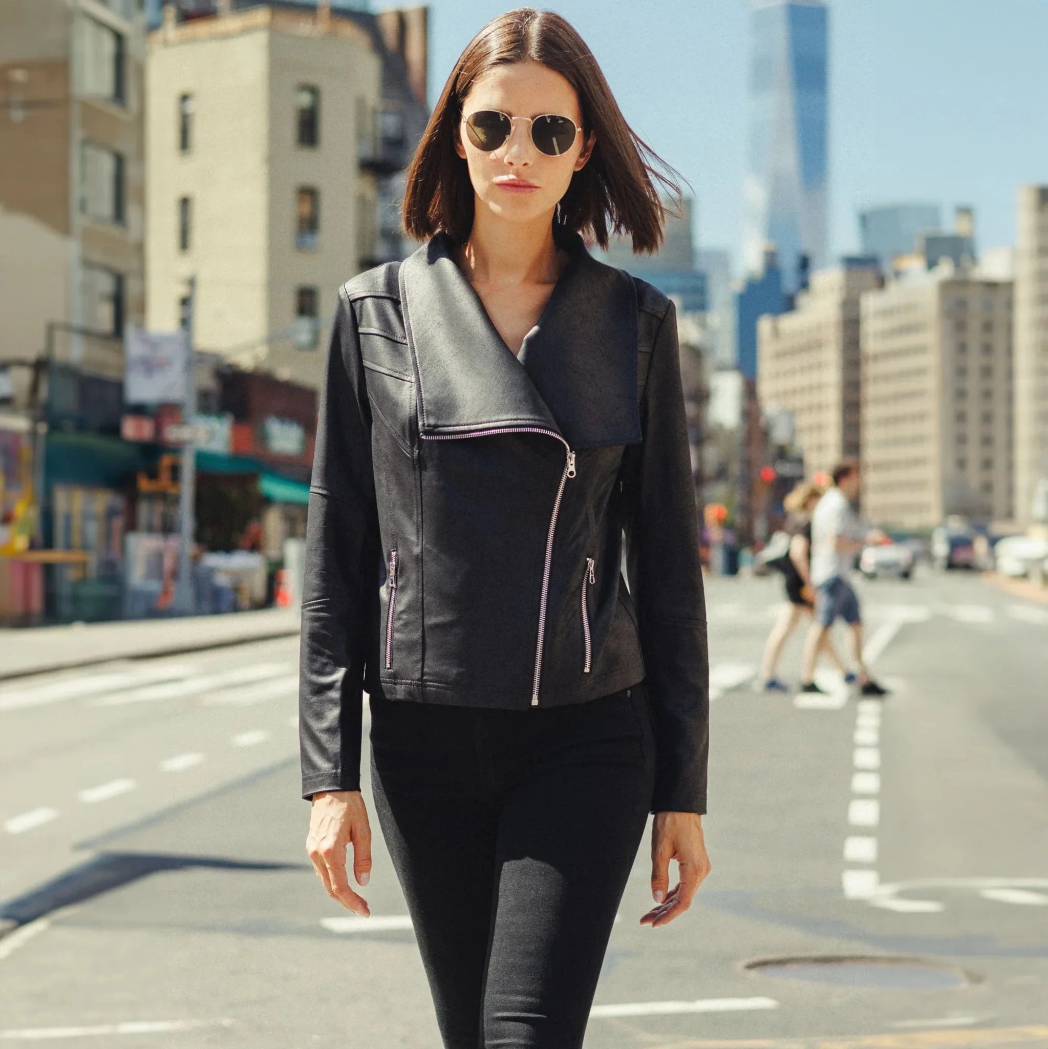 Liquid Leather™ Drape Neck Zip Jacket - Black - Mainstream Boutique