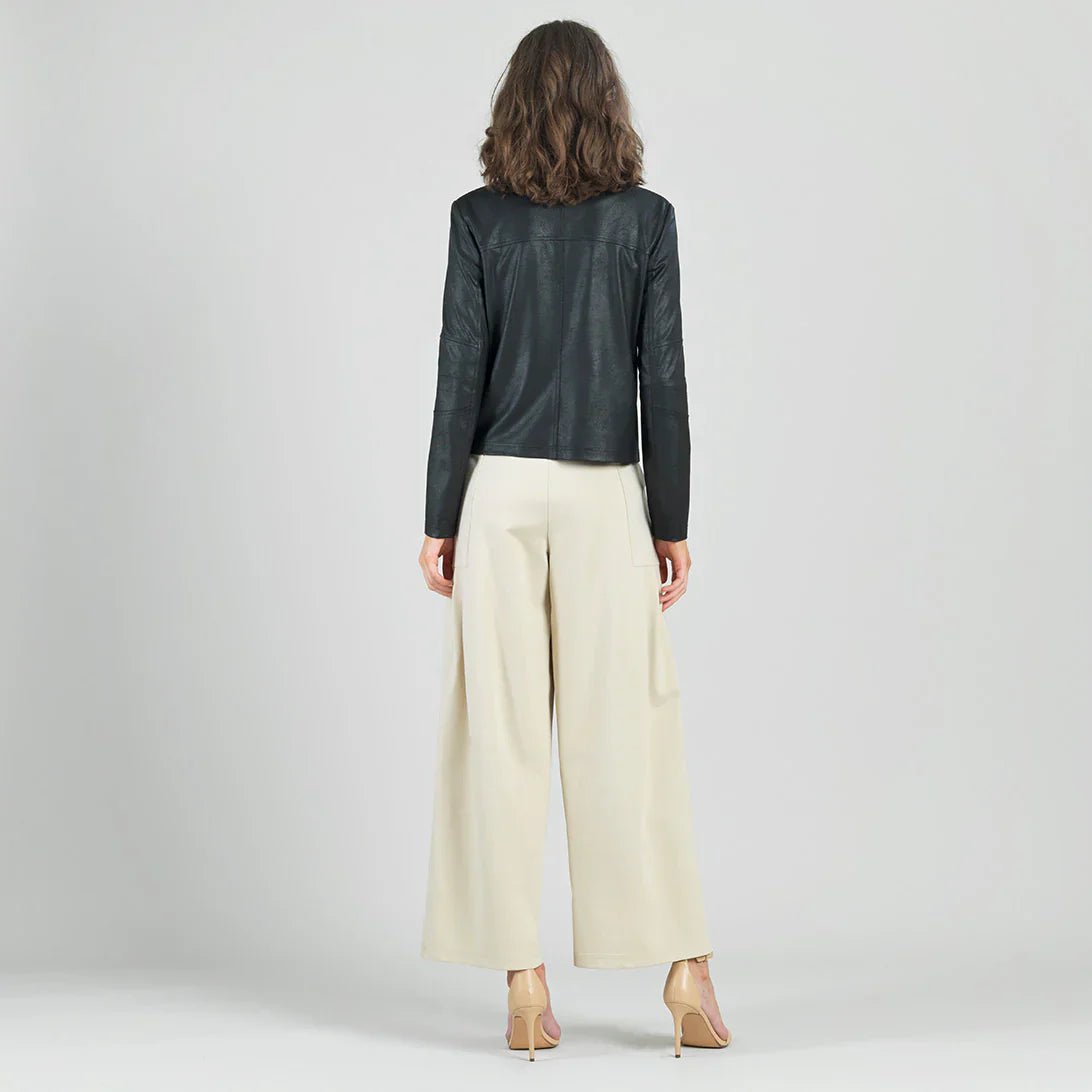 Liquid Leather™ Drape Neck Zip Jacket - Black - Mainstream Boutique