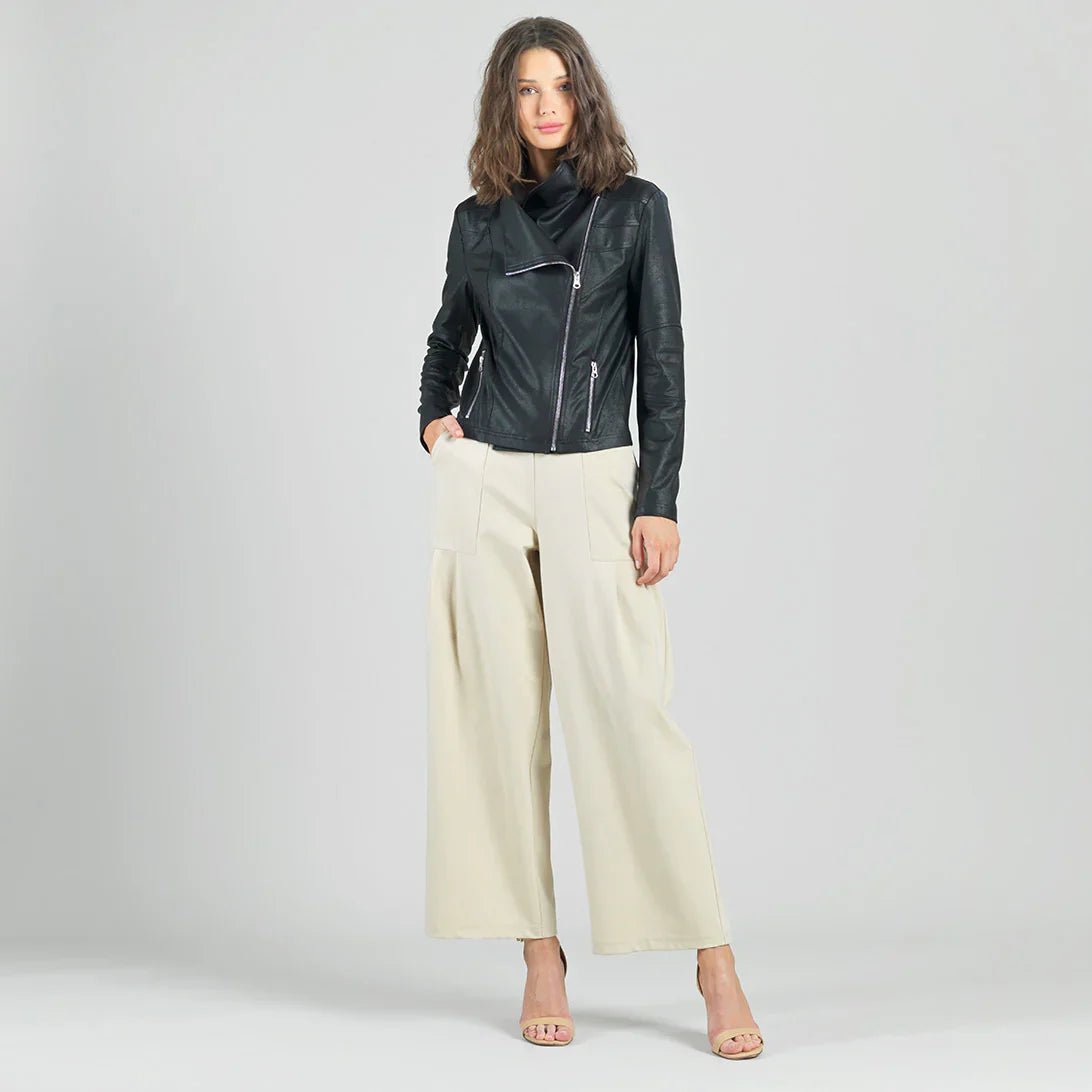 Liquid Leather™ Drape Neck Zip Jacket - Black - Mainstream Boutique