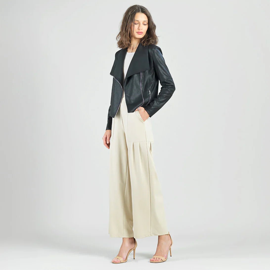 Liquid Leather™ Drape Neck Zip Jacket - Black - Mainstream Boutique