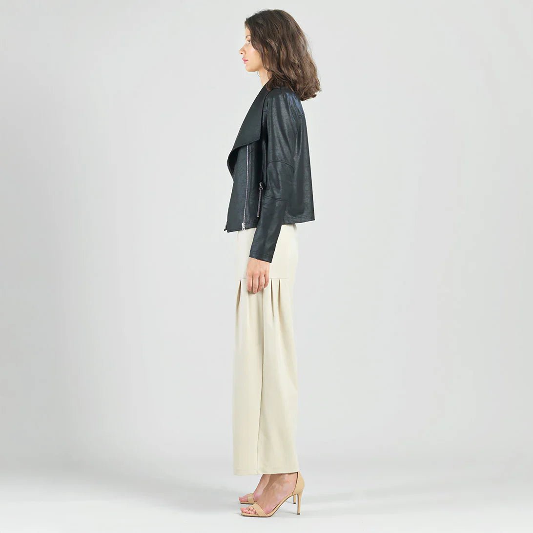 Liquid Leather™ Drape Neck Zip Jacket - Black - Mainstream Boutique