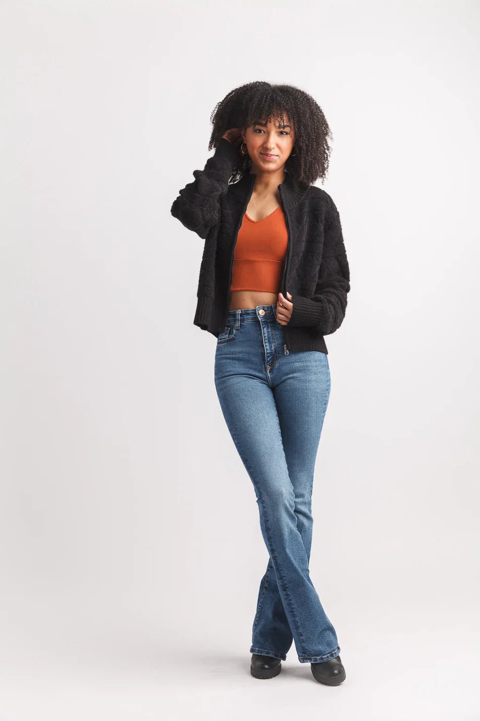 Full Zip Sweater Jacket With Rib Detail - Mainstream Boutique