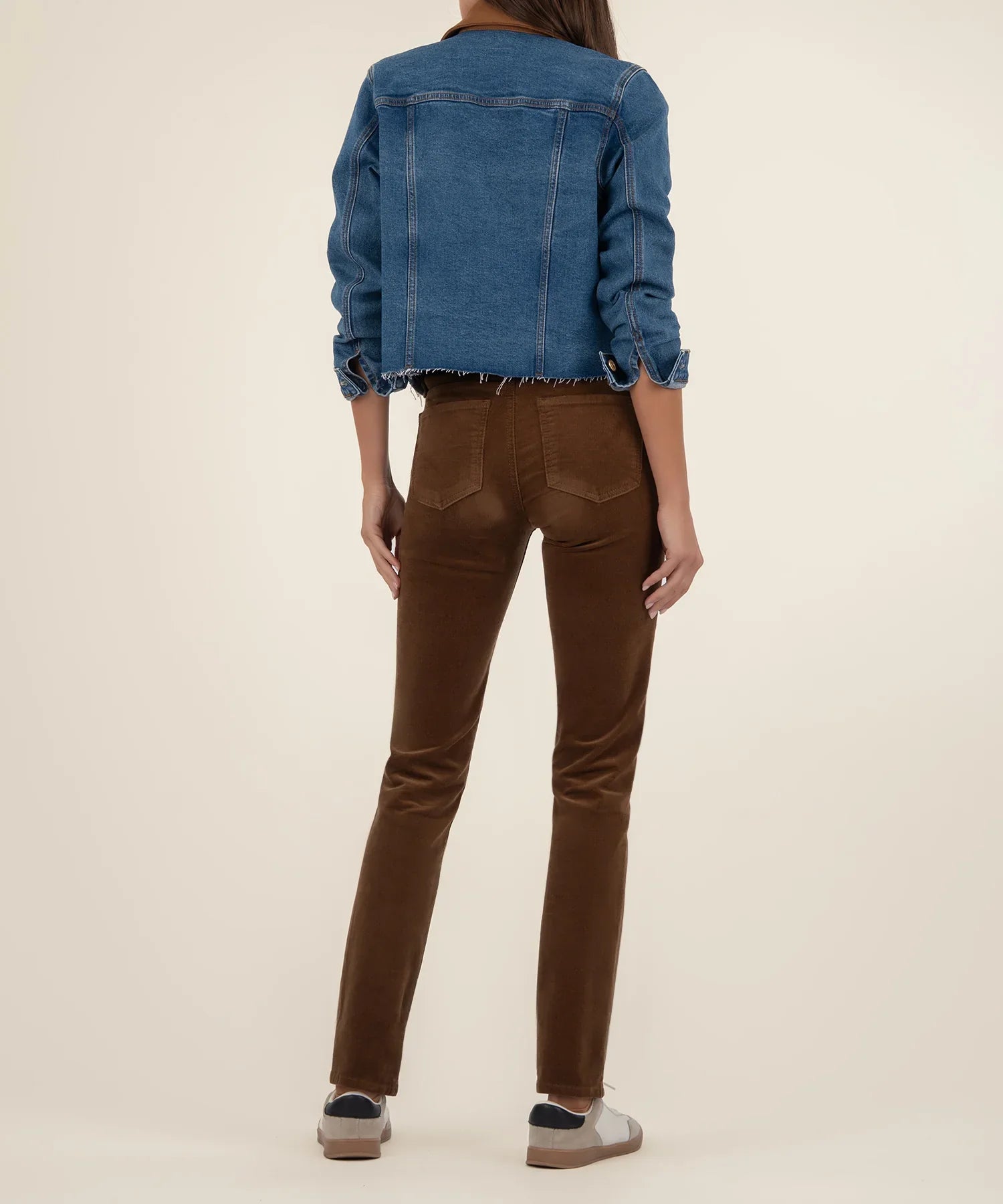 Kerry Denim Jacket With Raw Hem And Suede Collar - Mainstream Boutique