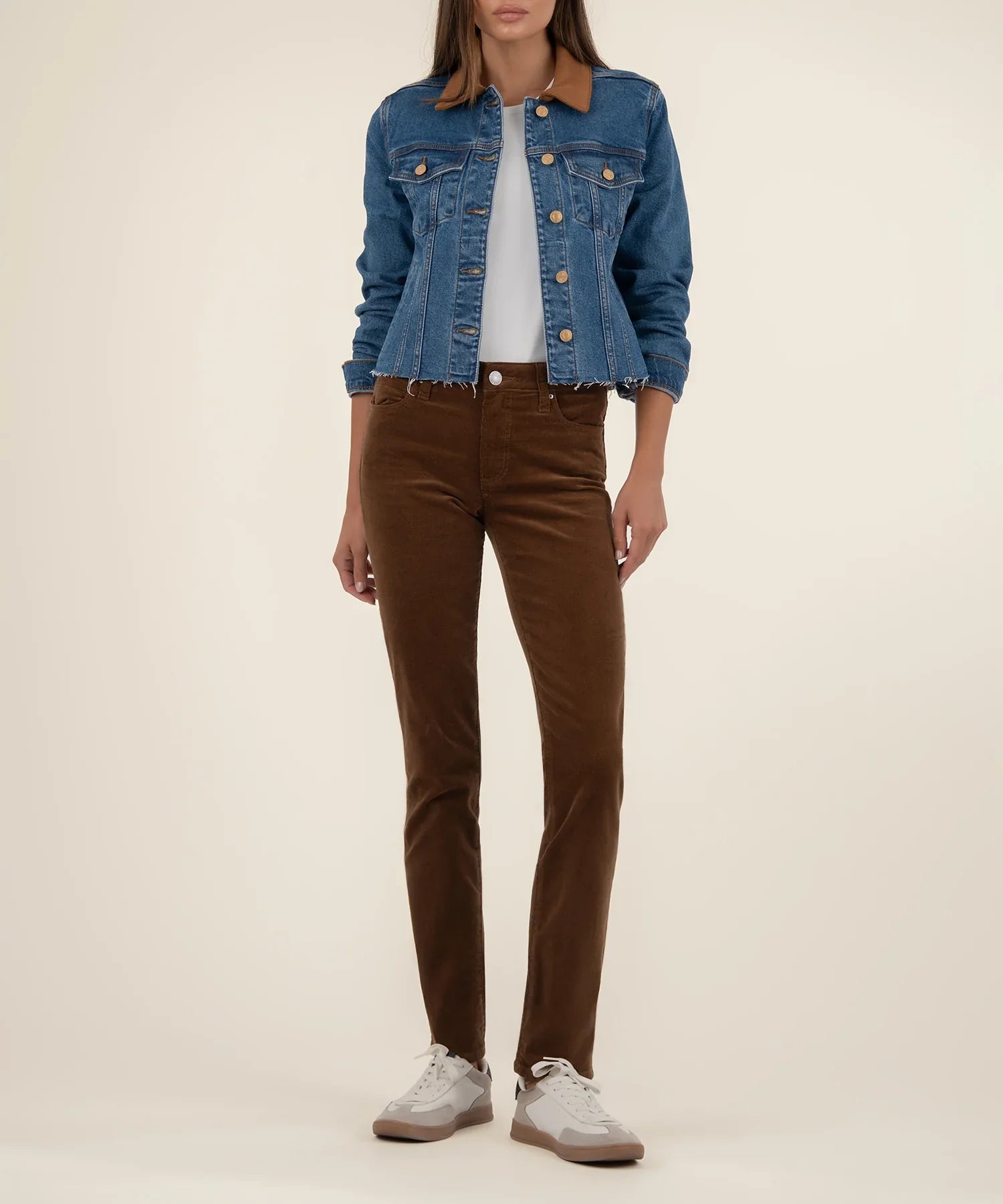 Kerry Denim Jacket With Raw Hem And Suede Collar - Mainstream Boutique