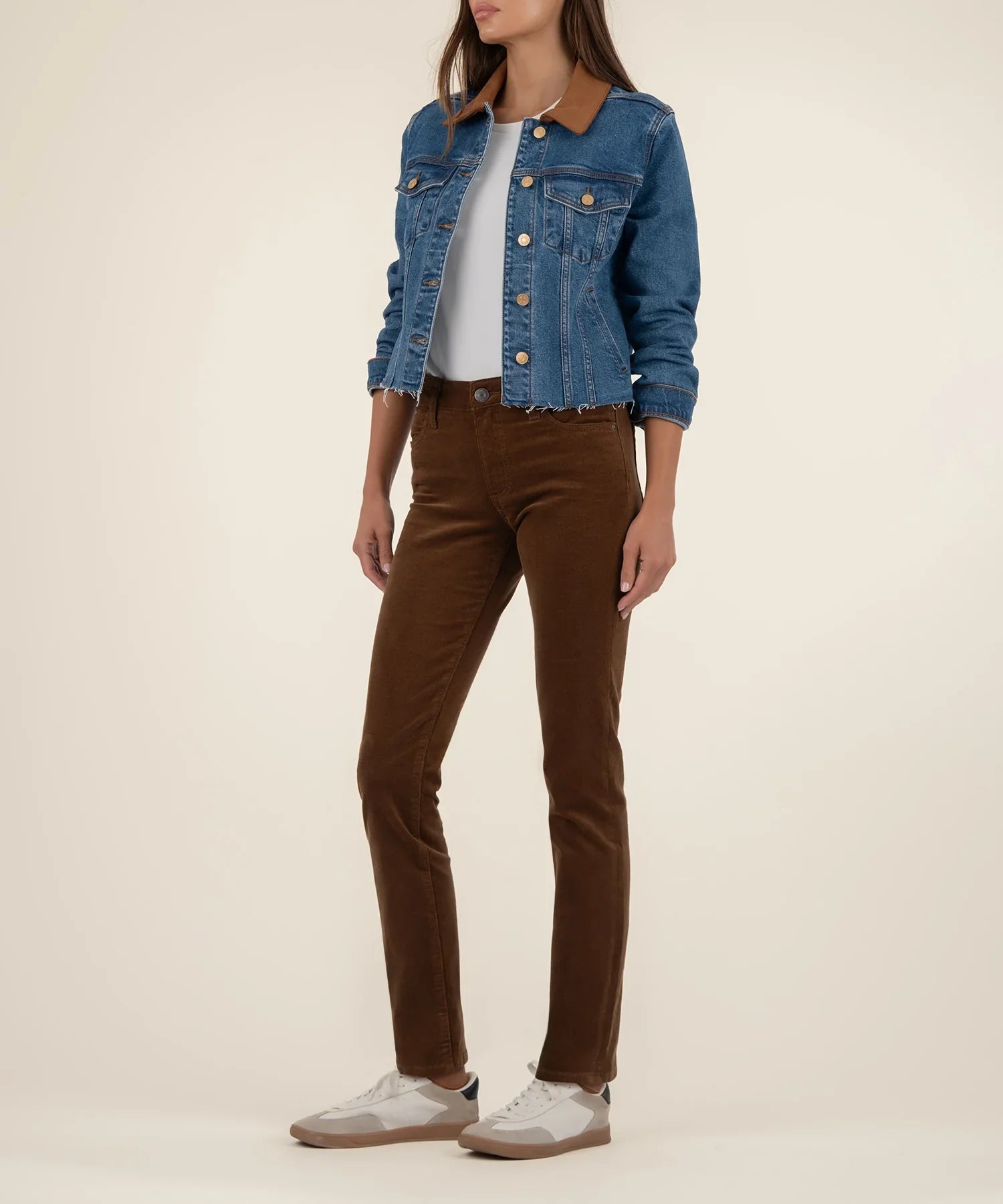 Kerry Denim Jacket With Raw Hem And Suede Collar - Mainstream Boutique