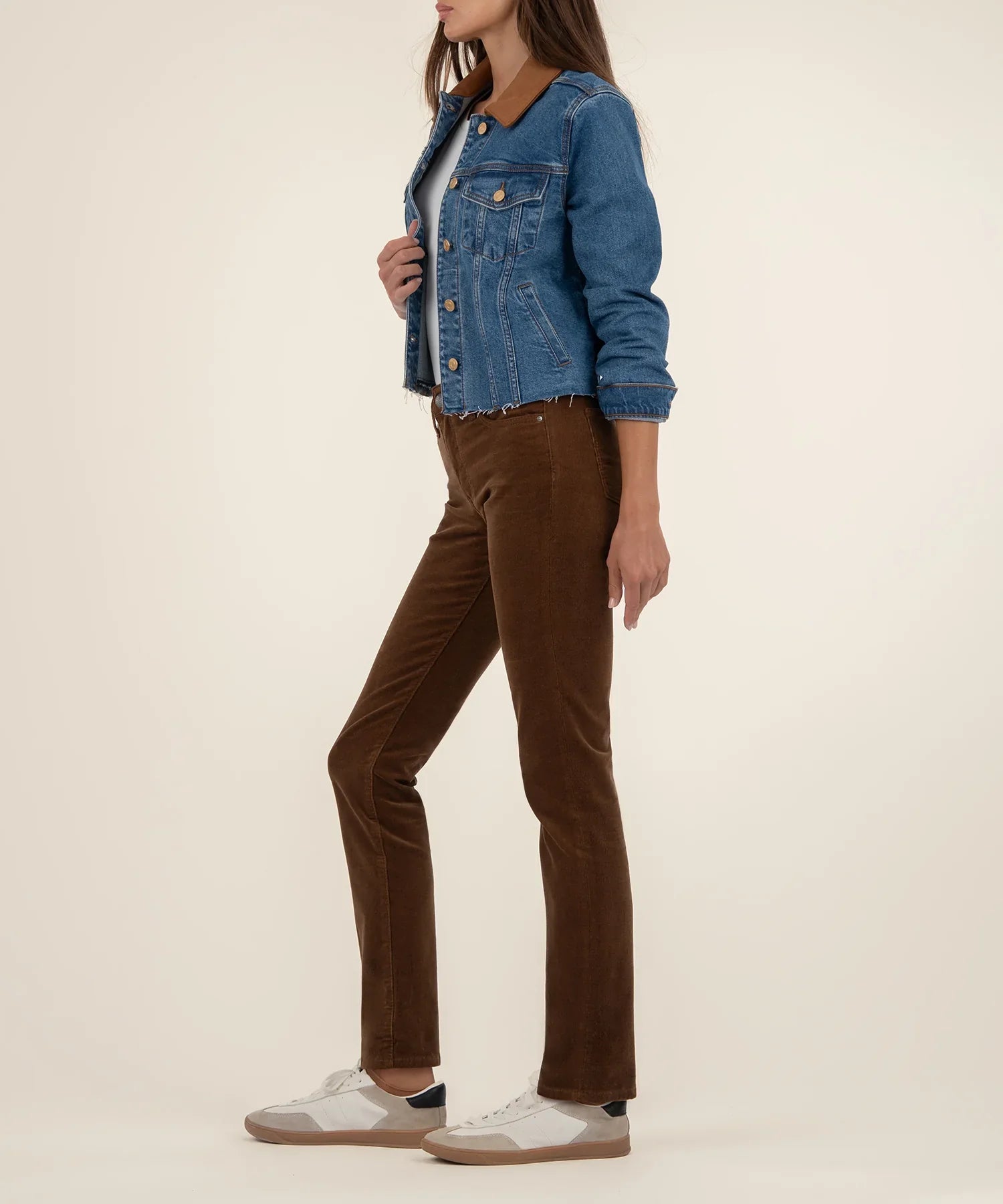 Kerry Denim Jacket With Raw Hem And Suede Collar - Mainstream Boutique