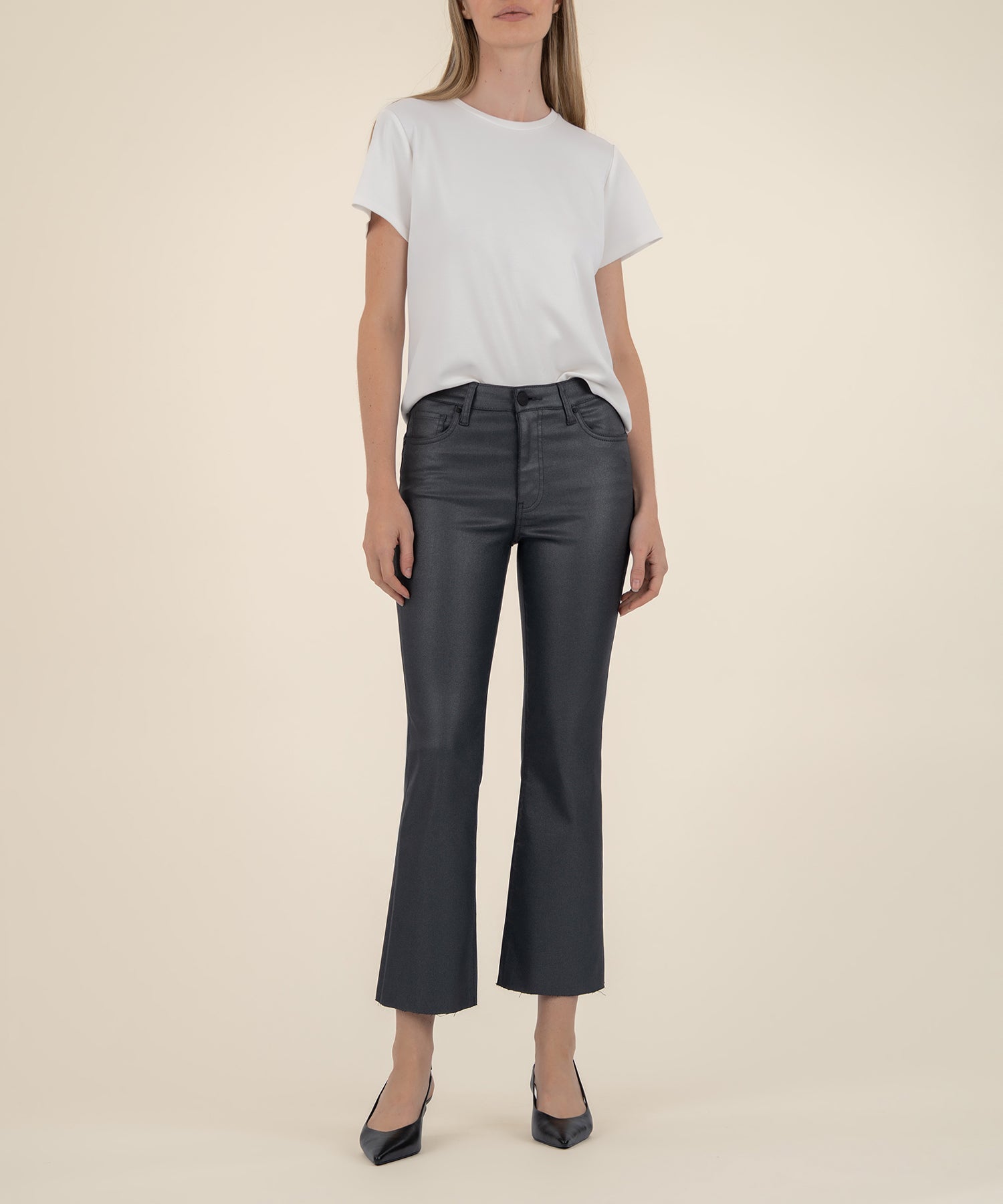 KUT Kelsey High Rise Ankle Flare - Silver Bell - Mainstream Boutique