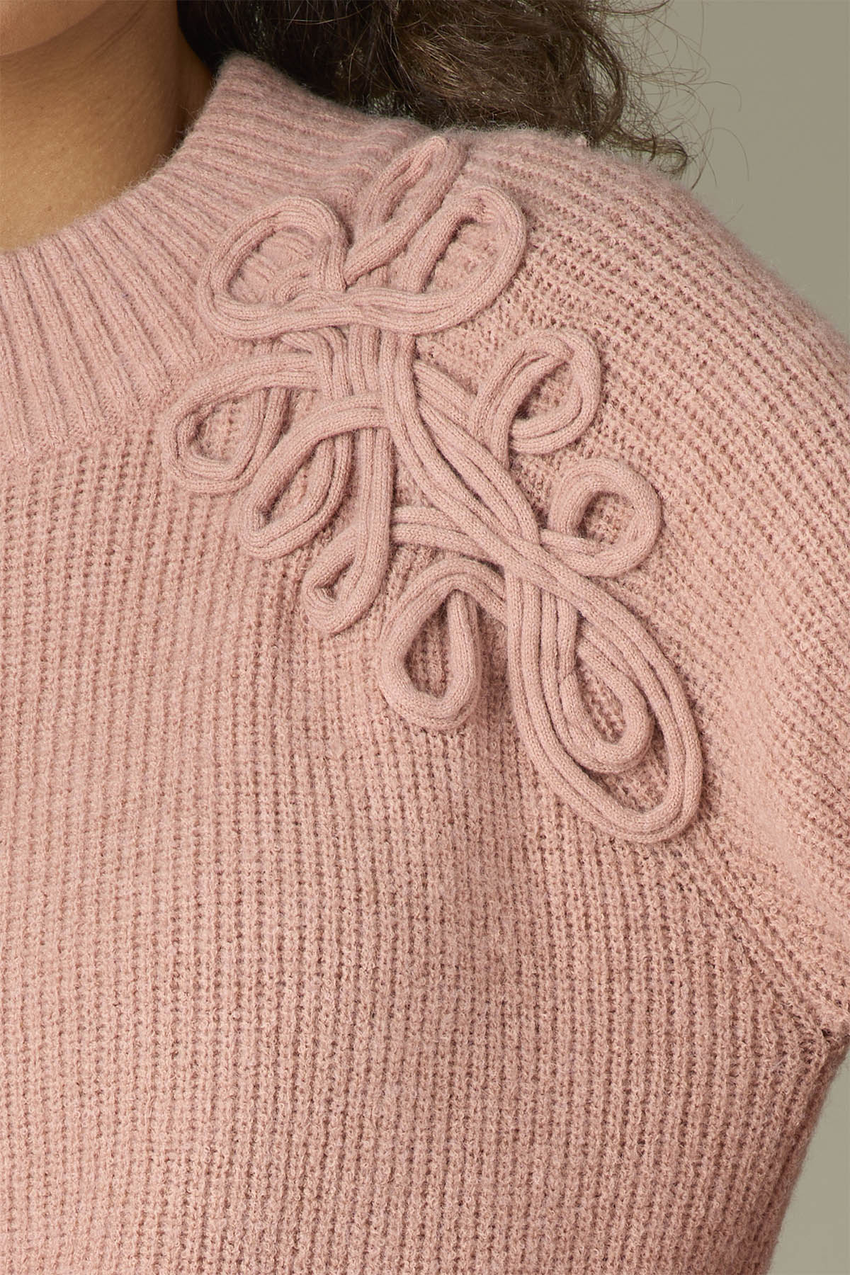 Raglan Sleeve Mock Neck Soutache Embroidered Pull Over Sweater - Mainstream Boutique