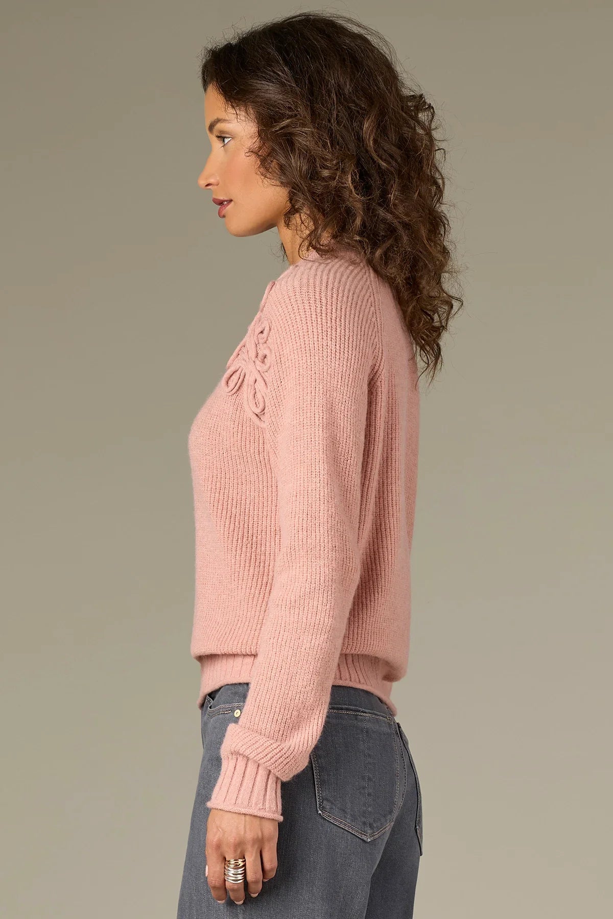 Raglan Sleeve Mock Neck Soutache Embroidered Pull Over Sweater - Mainstream Boutique