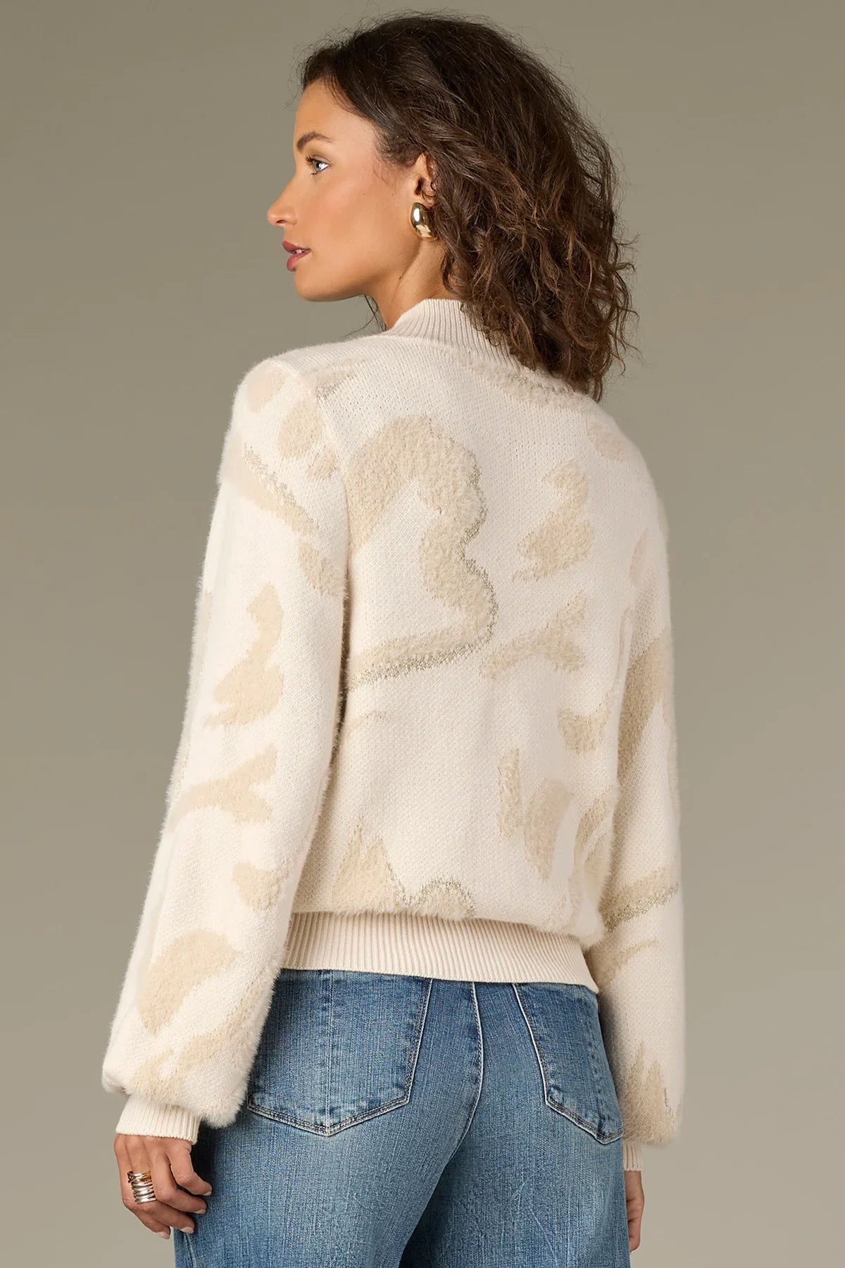 Overlap Mock Neck Abstract Jacquard Sweater - Mainstream Boutique