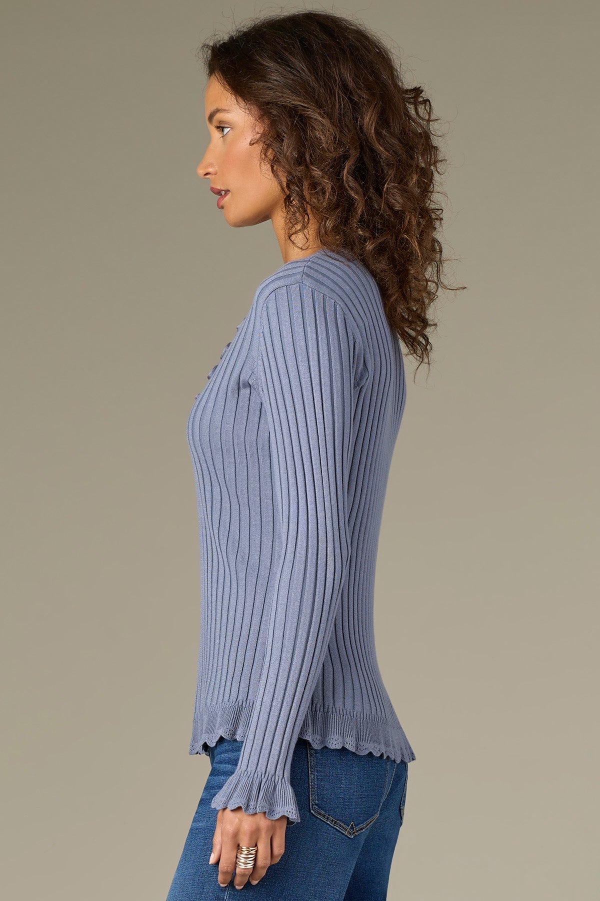 Bell Sleeve Ribbed Sweater With Soutache Embroidery - Mainstream Boutique