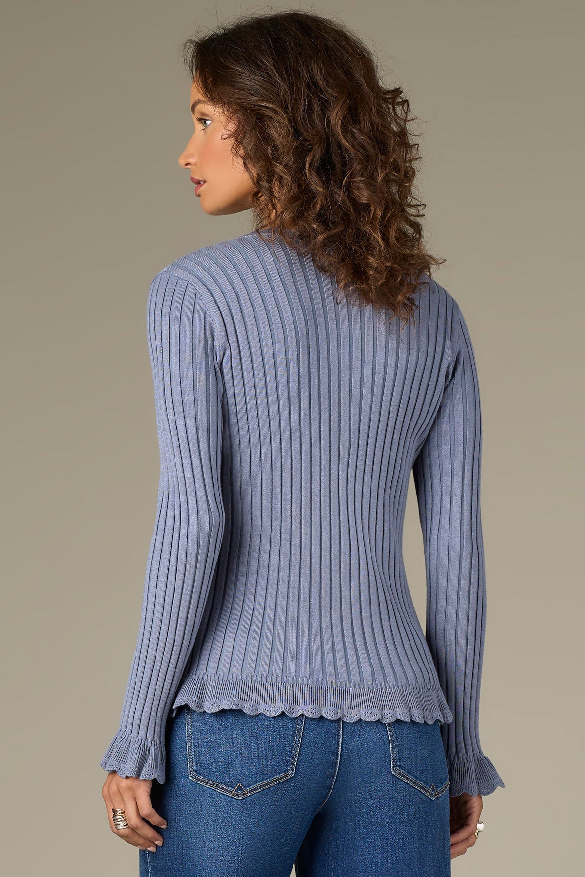 Bell Sleeve Ribbed Sweater With Soutache Embroidery - Mainstream Boutique