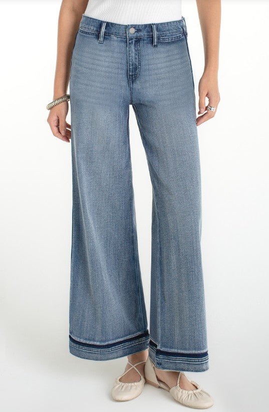 Liverpool Super Stride 30" Wide Leg Jeans With Contrast Hem Detail - Mainstream Boutique