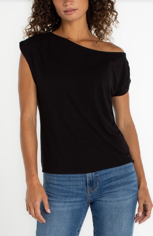 Asymmetrical Off - Shoulder Short Sleeve Knit Top - Mainstream Boutique