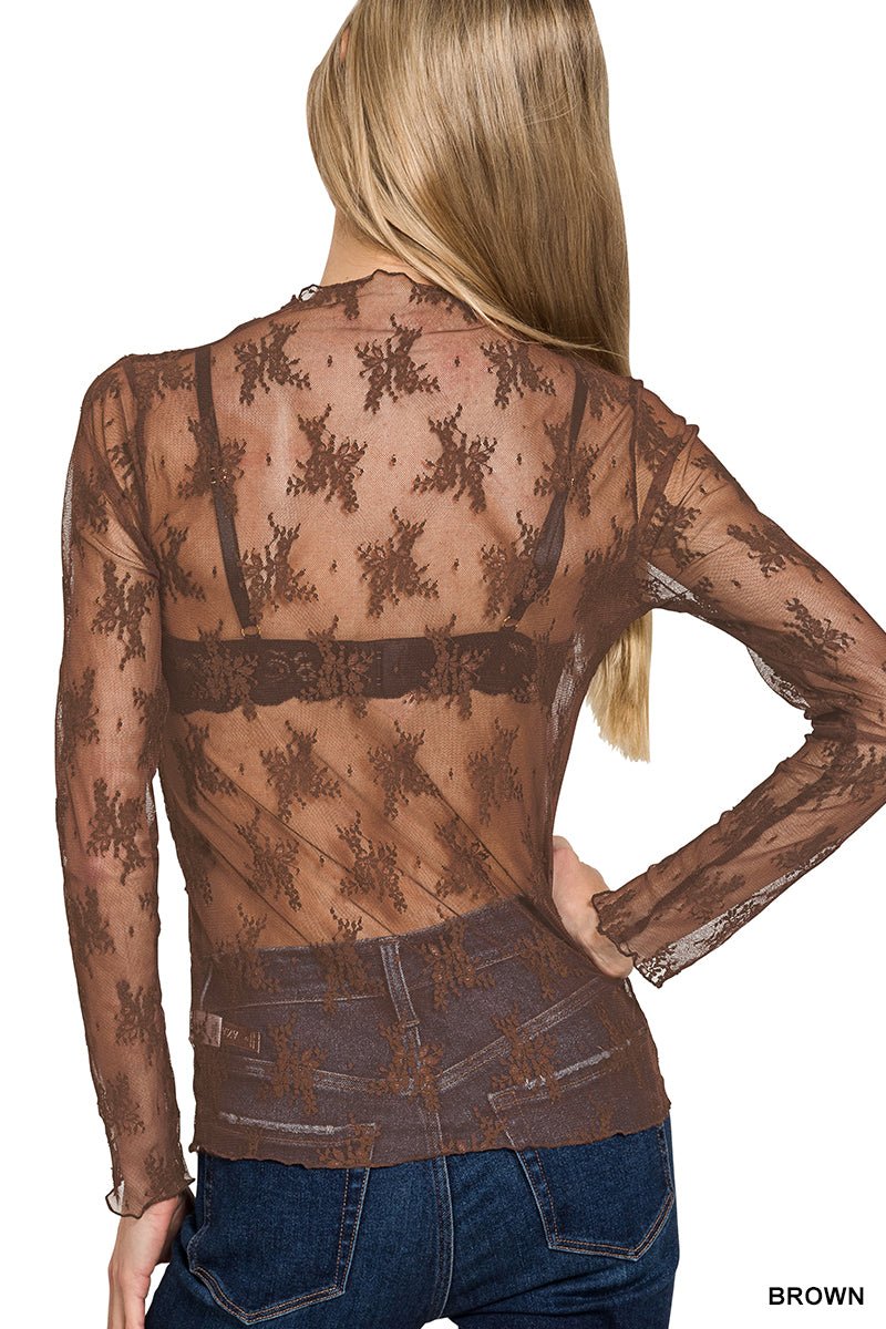Long Sleeve Lace Mock Neck Top - Mainstream Boutique