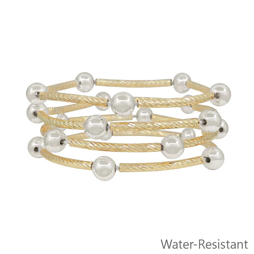 Gold Piping And Beaded Stretch Bracelet Stack - Mainstream Boutique