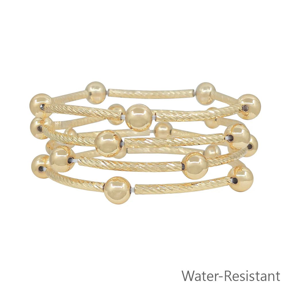 Gold Piping And Beaded Stretch Bracelet Stack - Mainstream Boutique