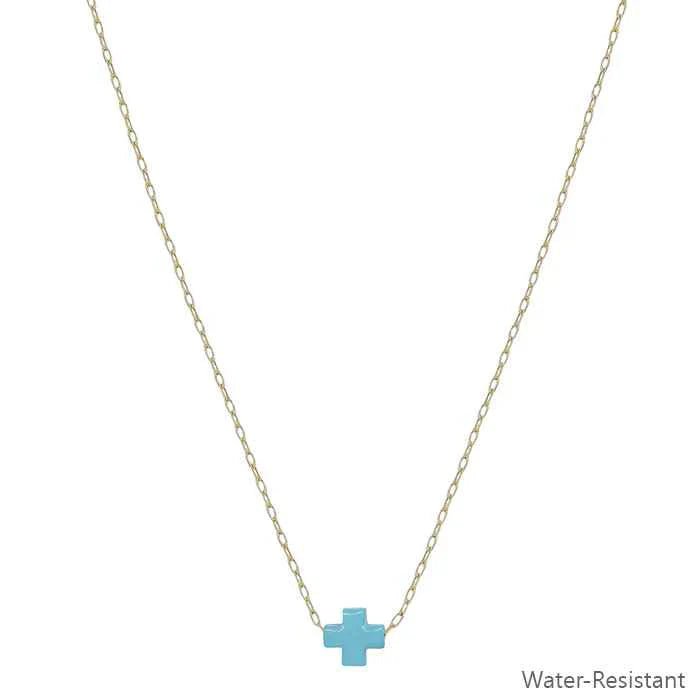 Gold Chain With Teal Cross Necklace And Stud Earring Set - Mainstream Boutique