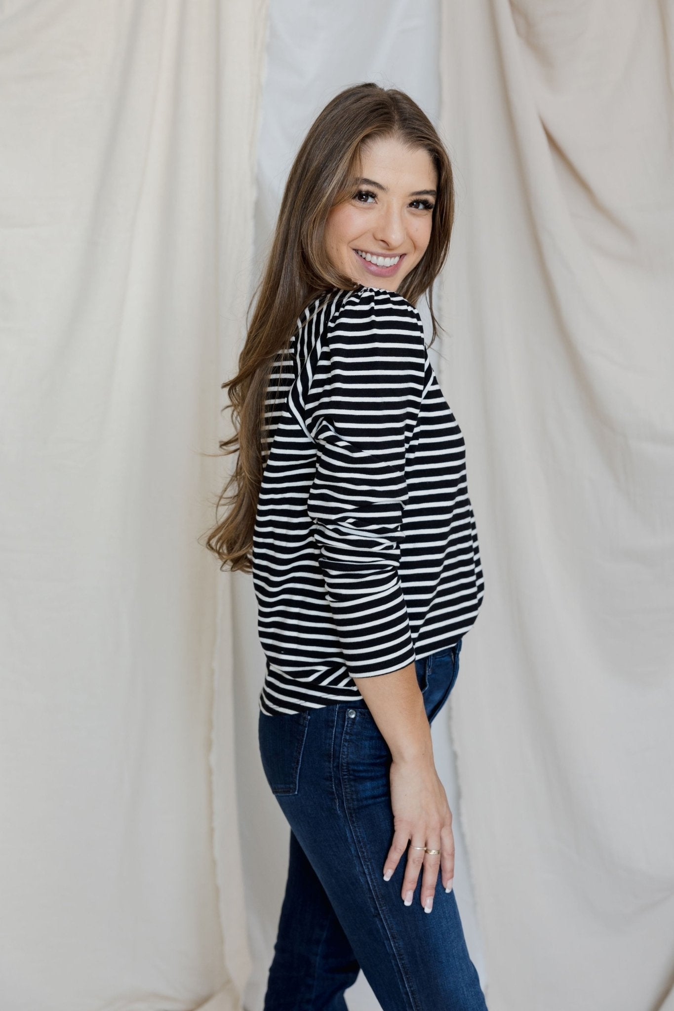 Striped Long Sleeve Puff Slub Tee - Mainstream Boutique