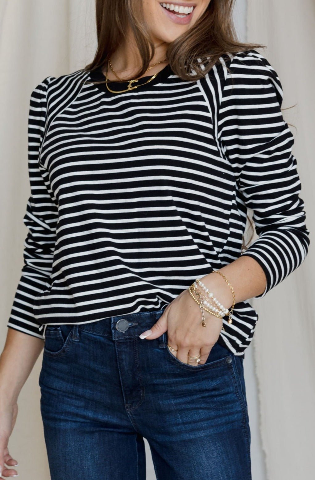 Striped Long Sleeve Puff Slub Tee - Mainstream Boutique