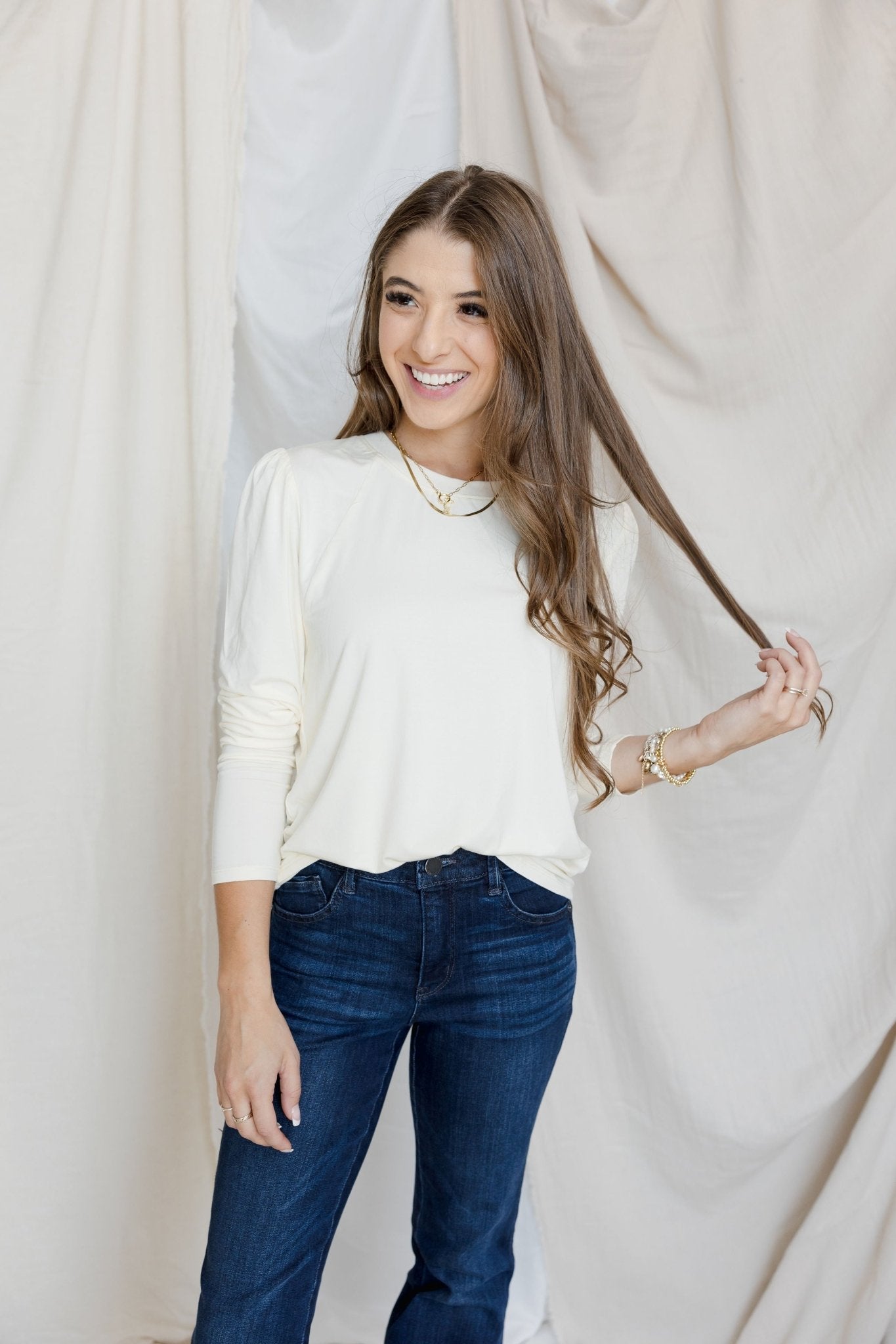 Day - Ready Puff Sleeve Tee - Egret - Mainstream Boutique