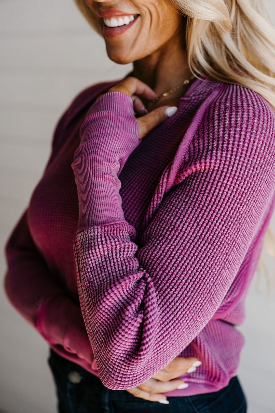 Everyday Vintage Waffle Sweater - Fuchsia - Mainstream Boutique