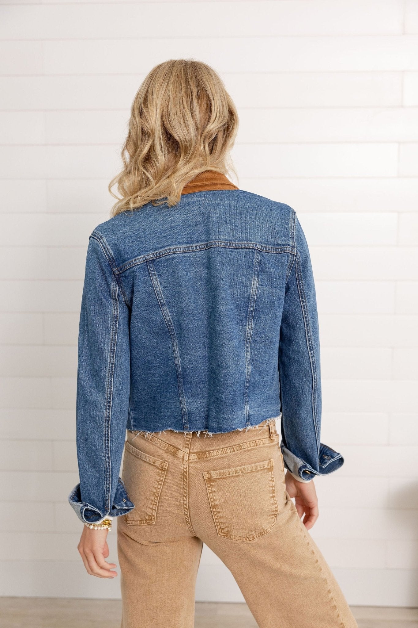 Kerry Cropped Jacket - Raw Hem Contrast Collar - Mainstream Boutique