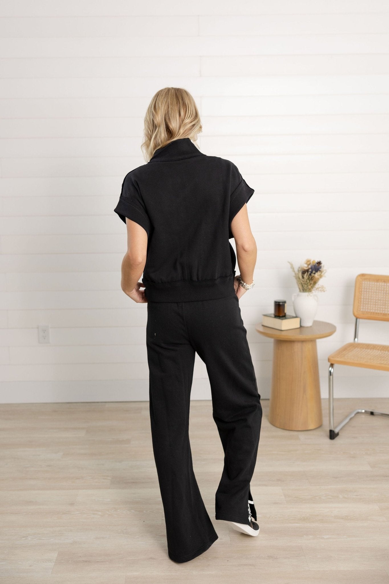 Elastic Waist Cotton Pant W/Ankle Slit - Mainstream Boutique