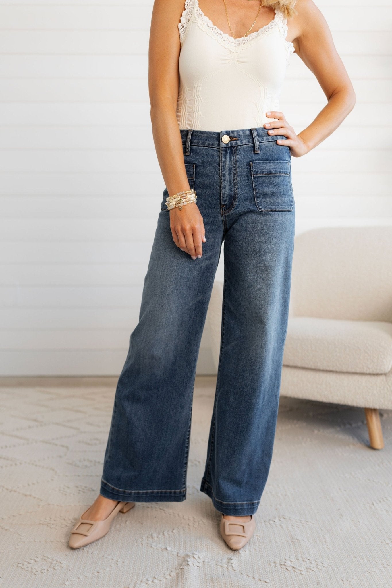 Meg High Rise Wide Leg W/ Patch Pocket - Mainstream Boutique