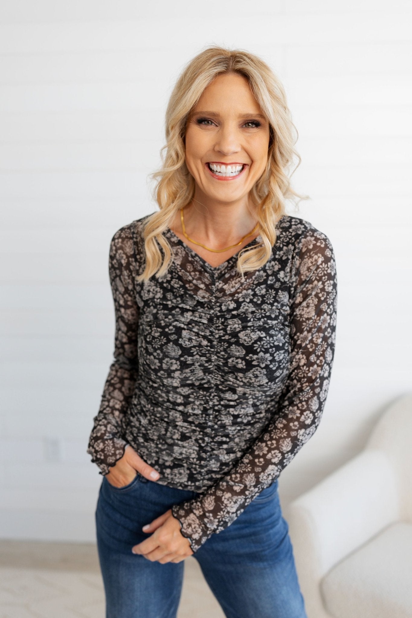 Lettuce Hem Mesh Print Top - Mainstream Boutique