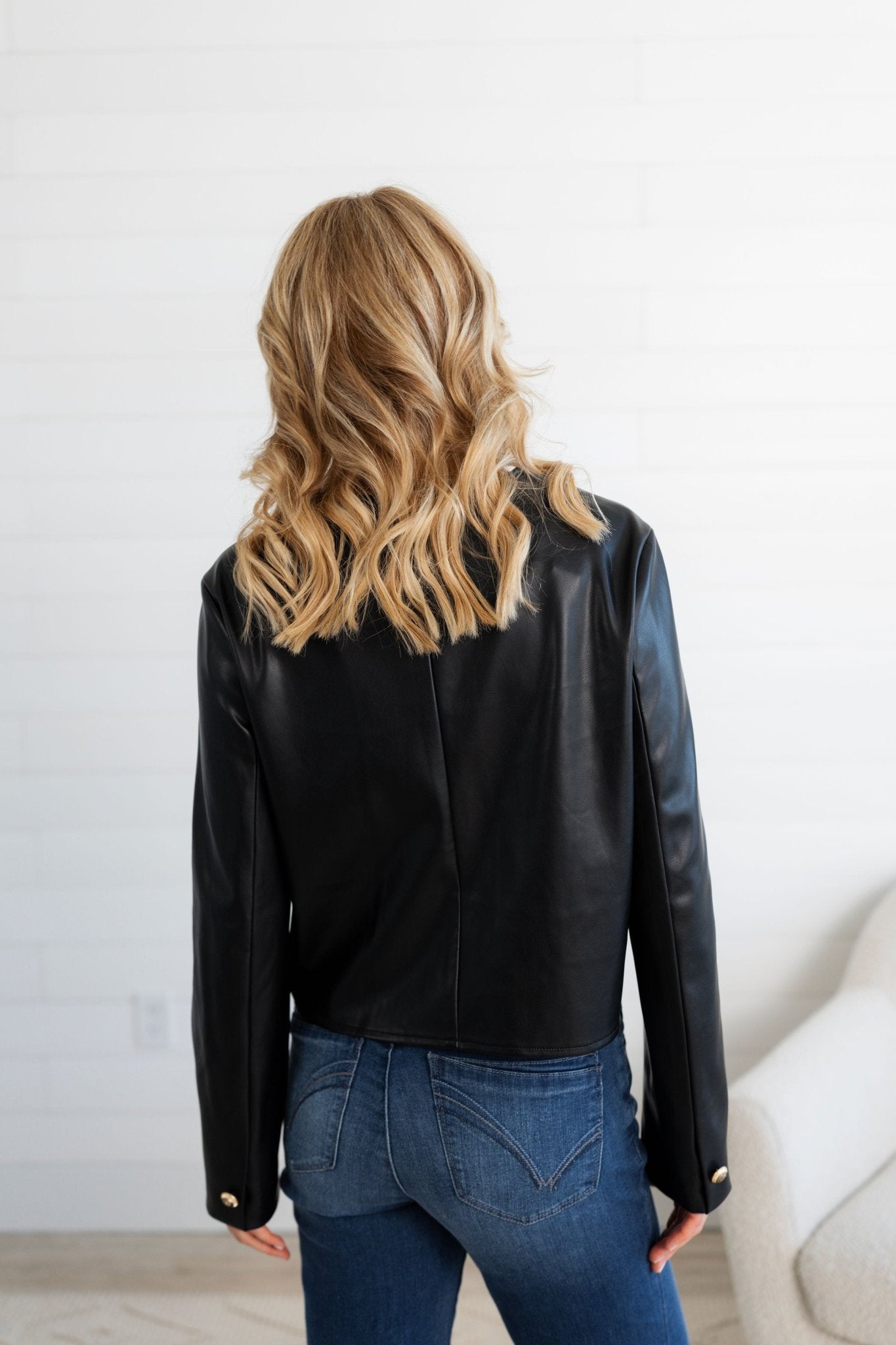 Faux Leather Collarless Jacket - Mainstream Boutique