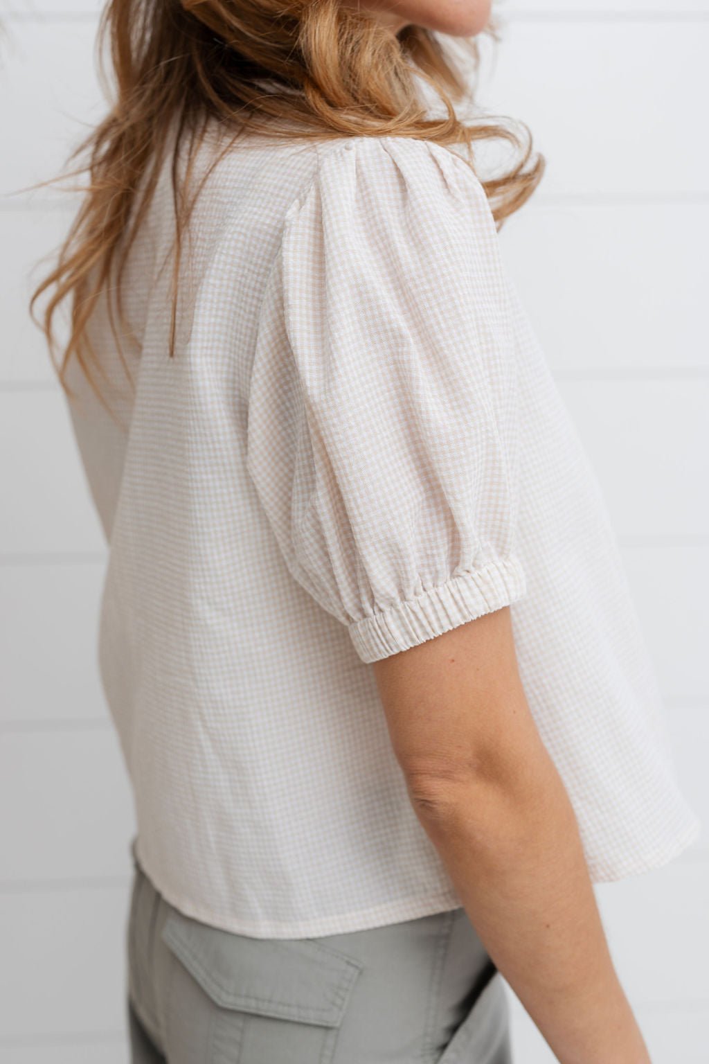 Tie Front Gingham Printed Top - Mainstream Boutique