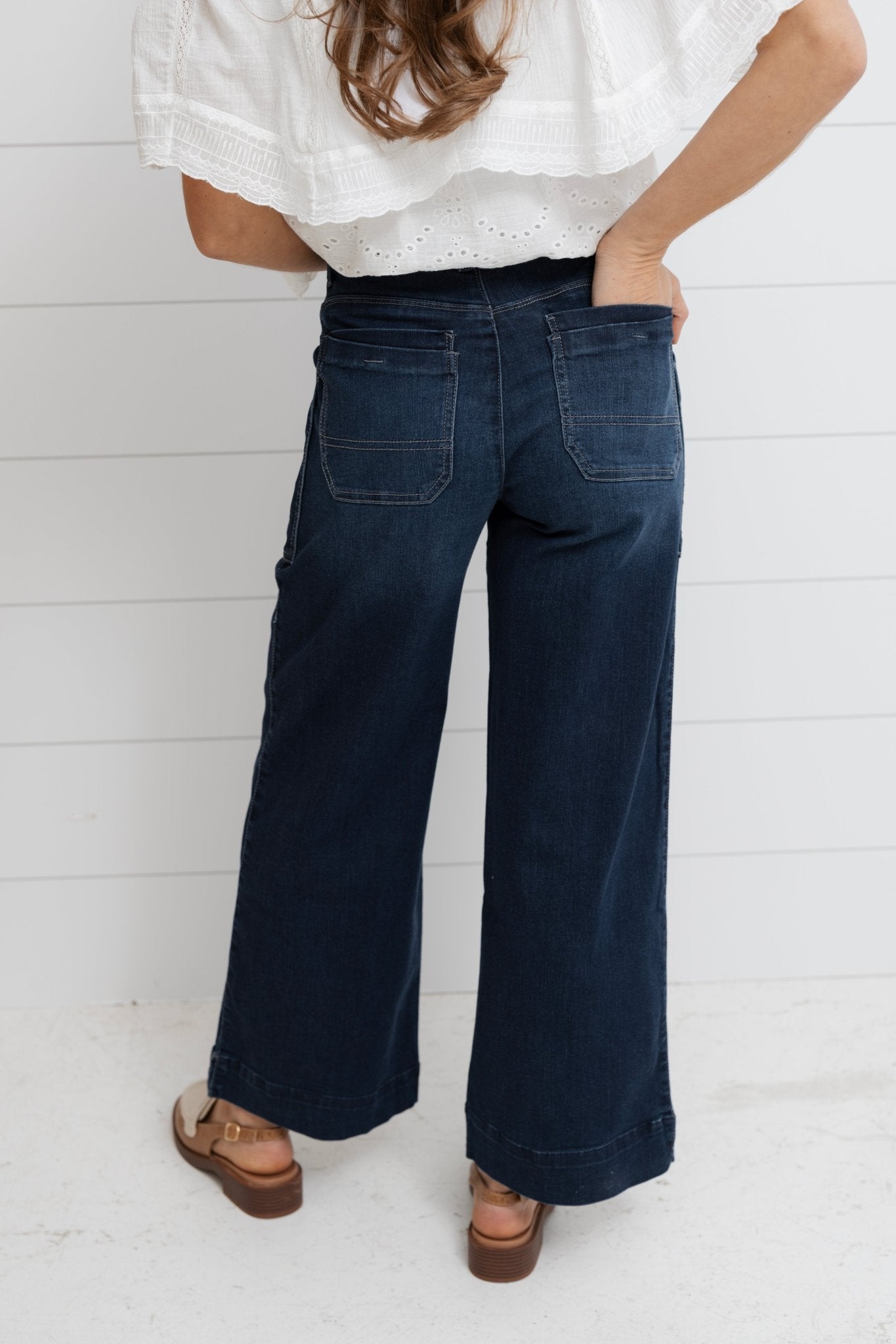 Button Fly Wide Leg W/ Center Seam - Mainstream Boutique