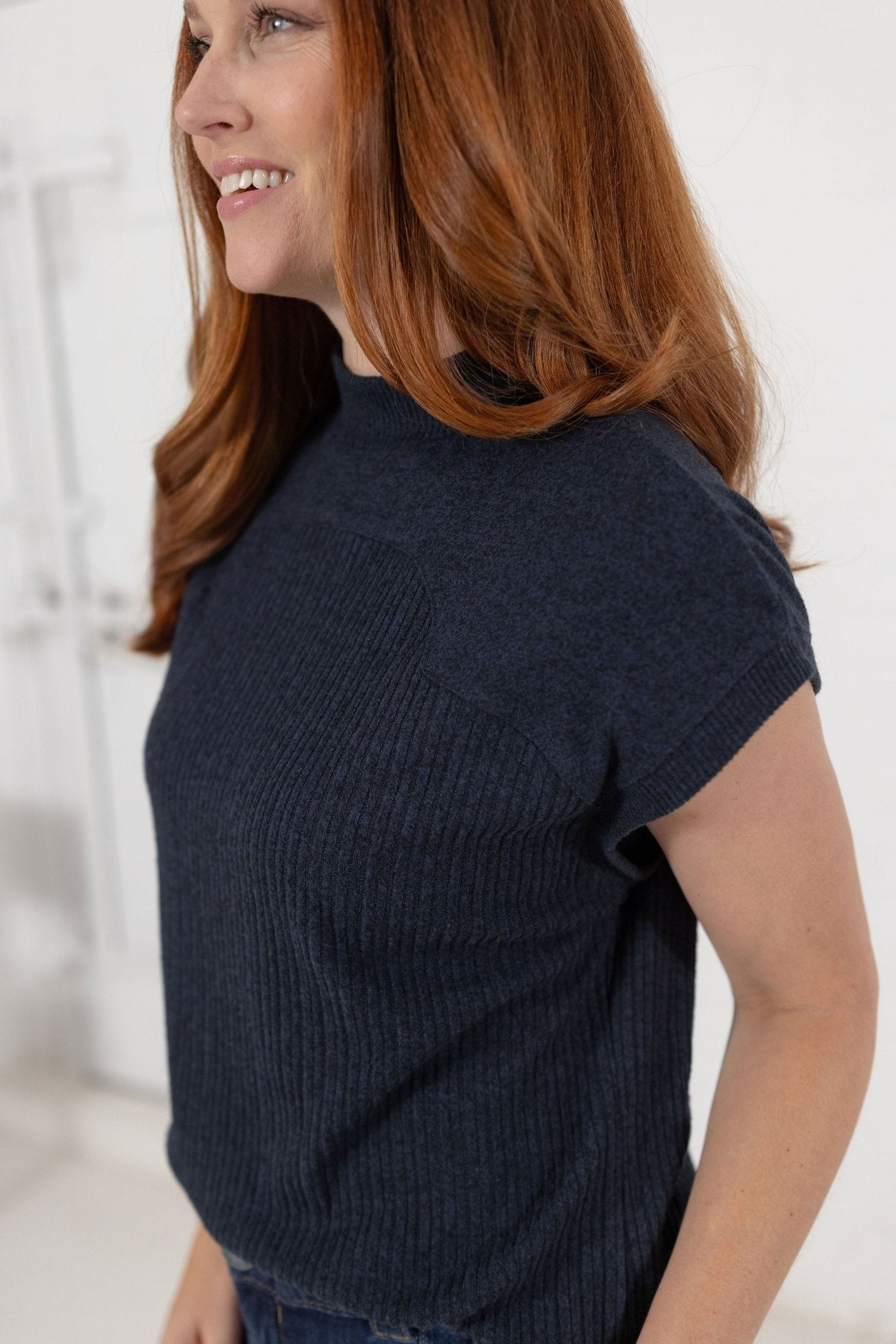 Mock Neck Mixed Media Knit Top - Mainstream Boutique