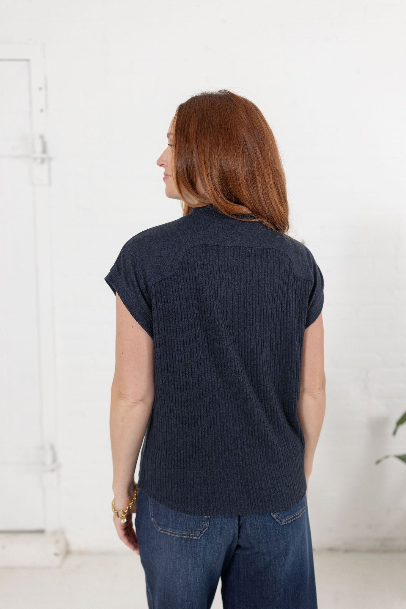 Mock Neck Mixed Media Knit Top - Mainstream Boutique