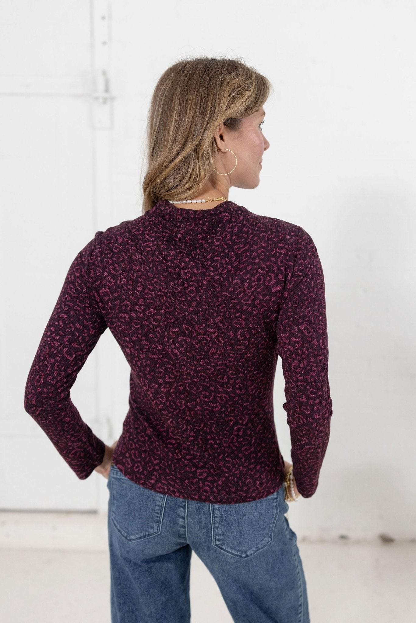 Mock Neck Asymmetrical Ruched Side Printed Top - Mainstream Boutique