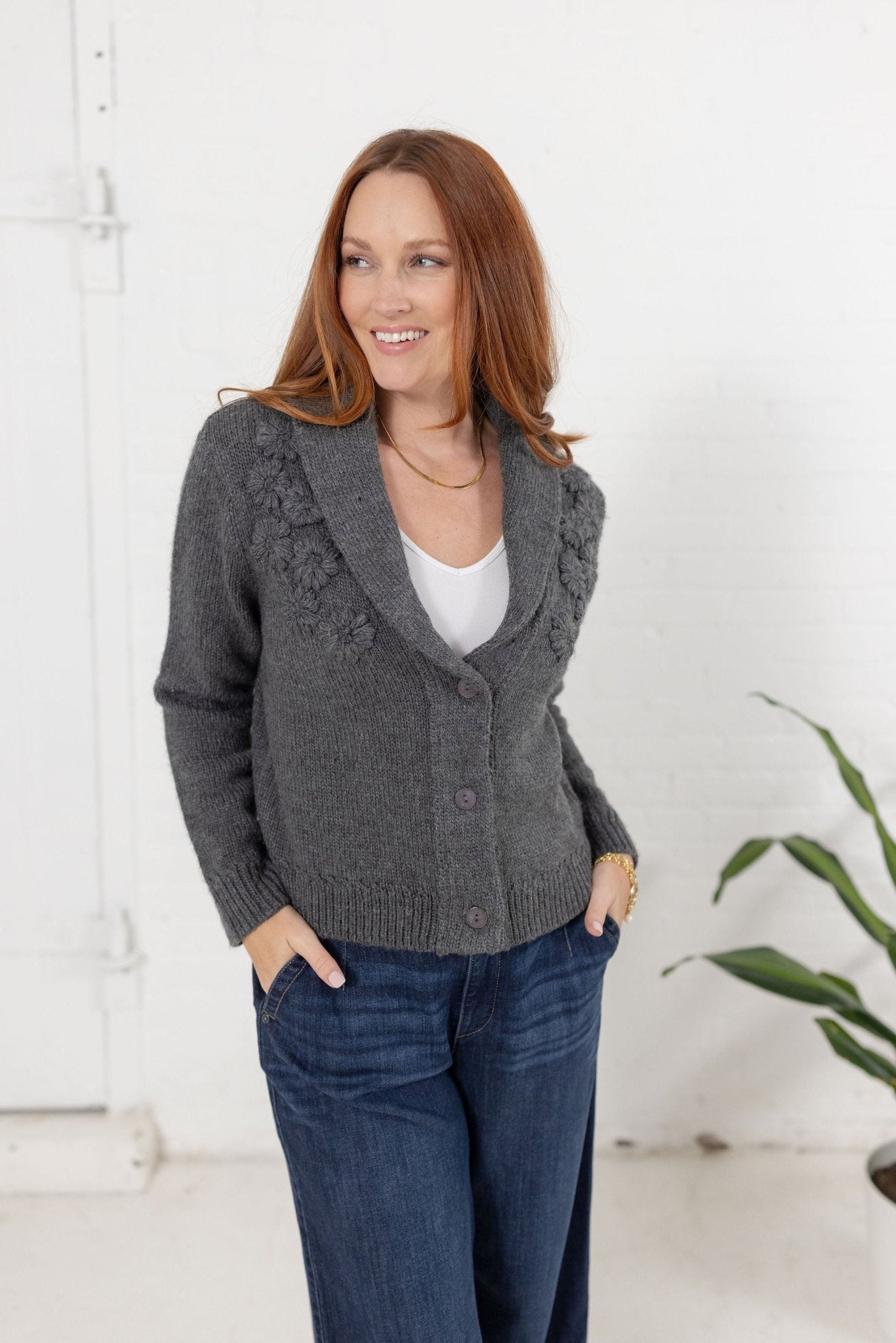 Long Sleeve Shawl Cardigan W/ Floral Embroidery - Mainstream Boutique