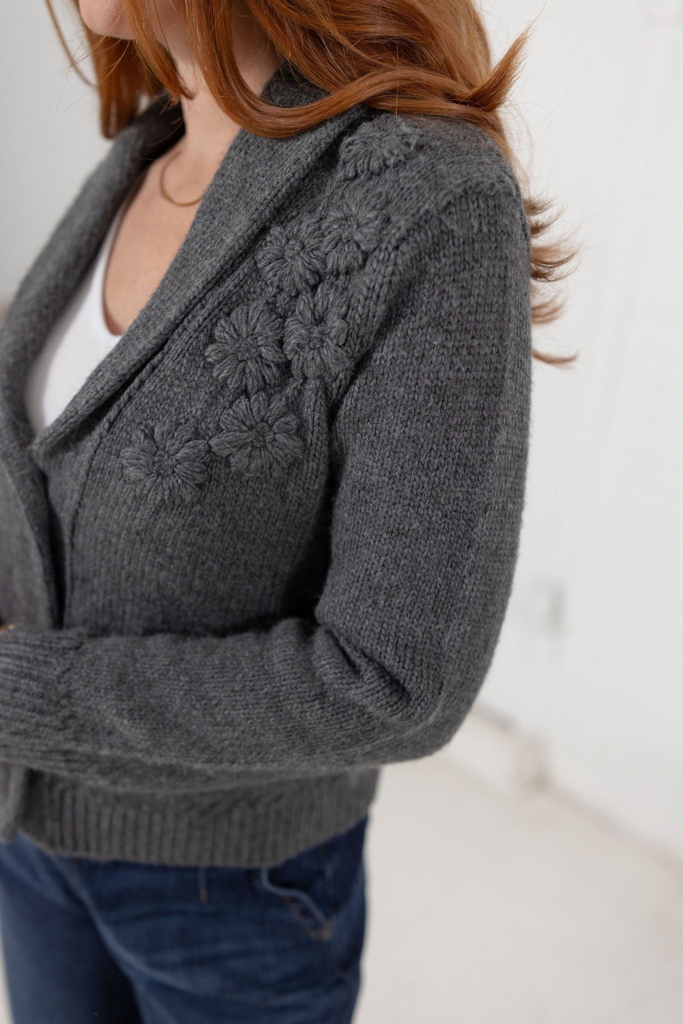 Long Sleeve Shawl Cardigan W/ Floral Embroidery - Mainstream Boutique