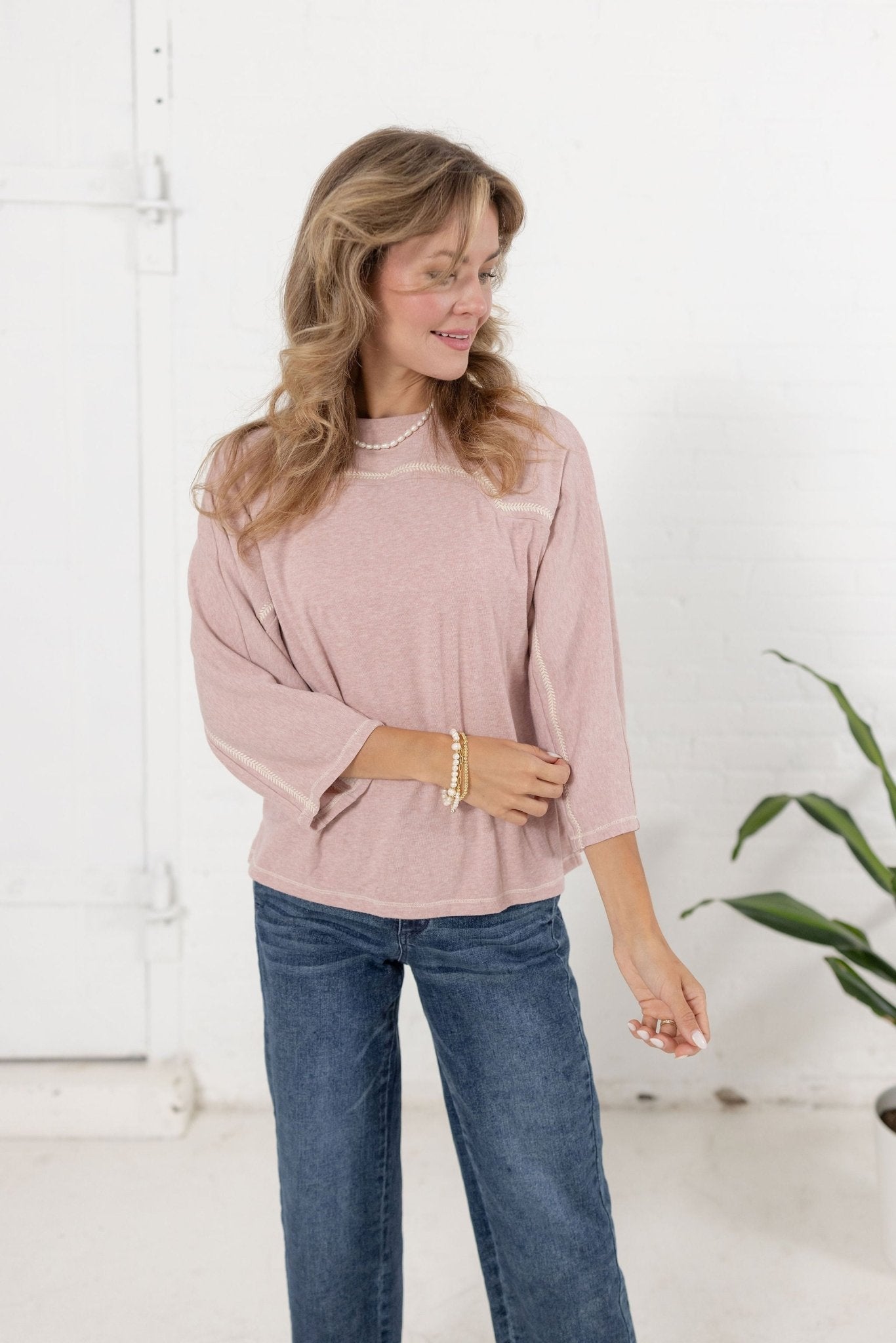 Dolman Sleeve Top With Embroidery Detail - Mainstream Boutique
