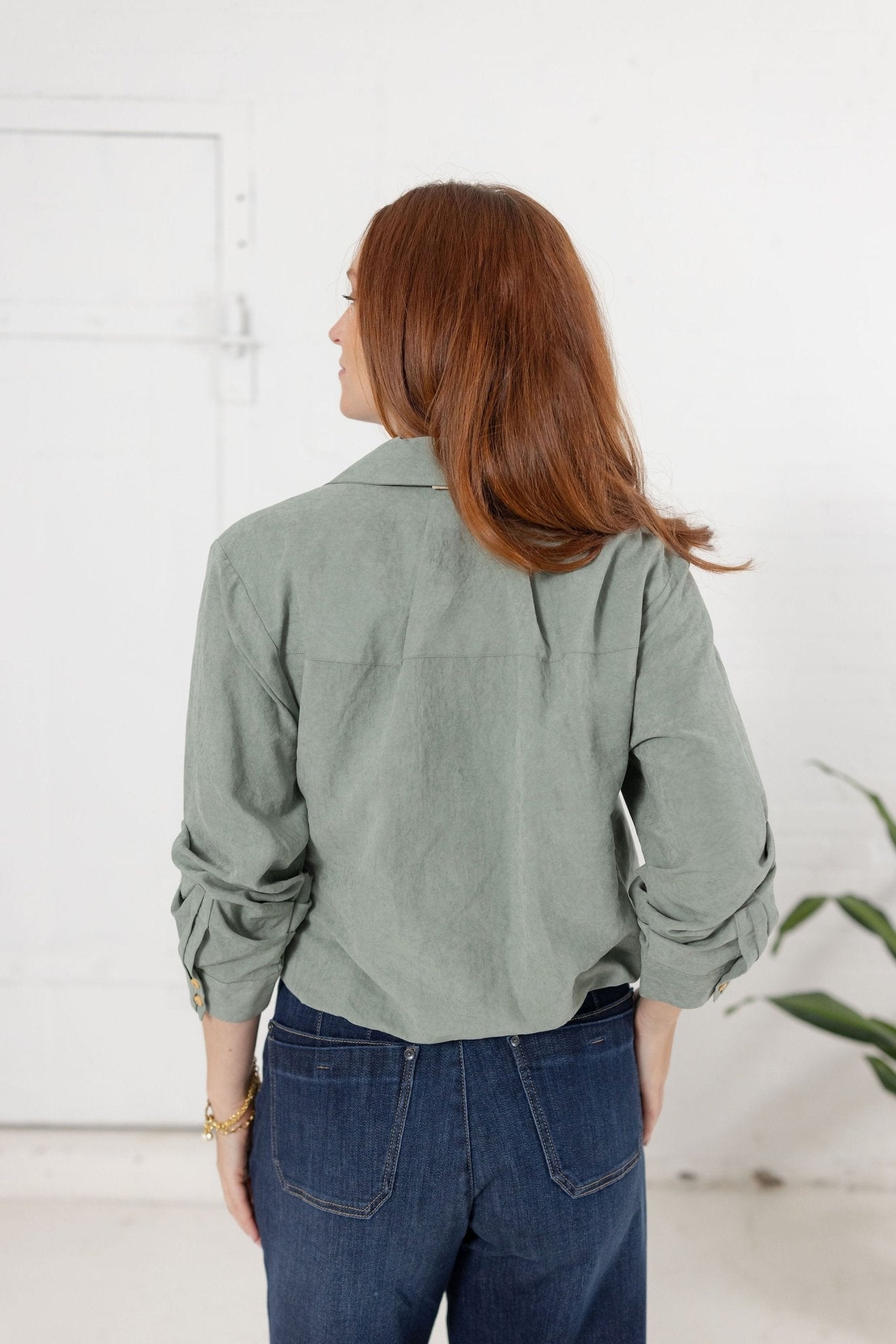 Tucked Sleeve Bubble Hem Top With Button Front - Mainstream Boutique