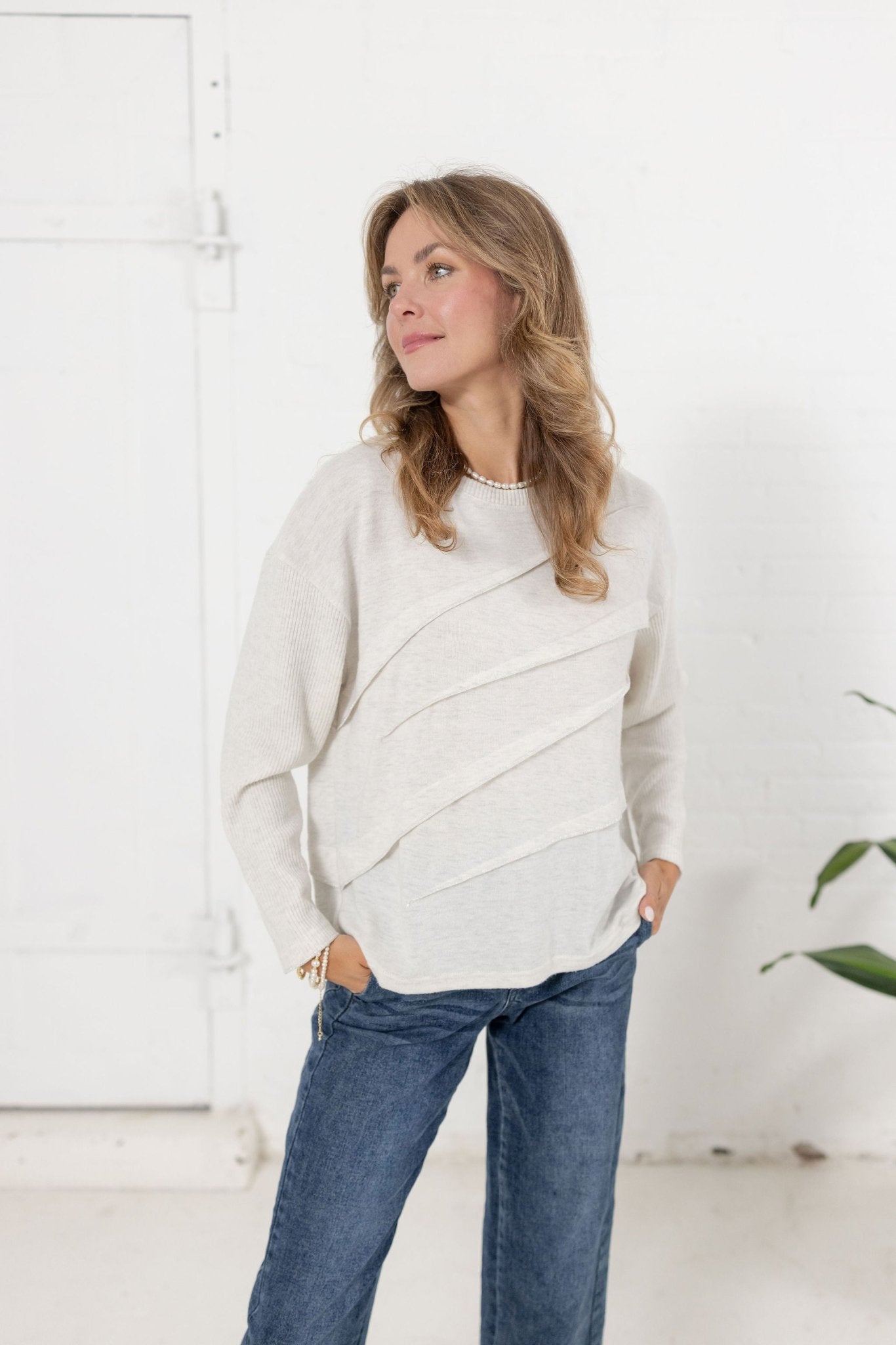 Long Sleeve Mixed Media Top - Mainstream Boutique