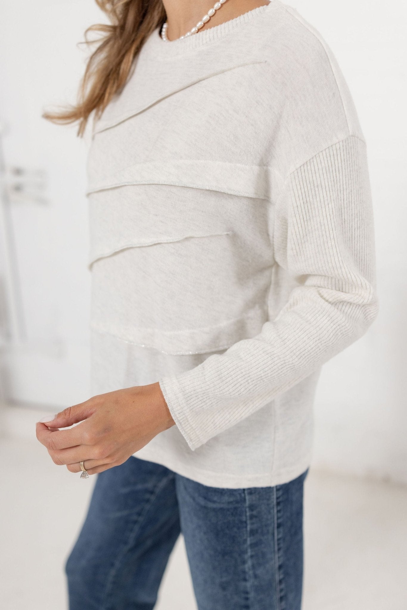 Long Sleeve Mixed Media Top - Mainstream Boutique
