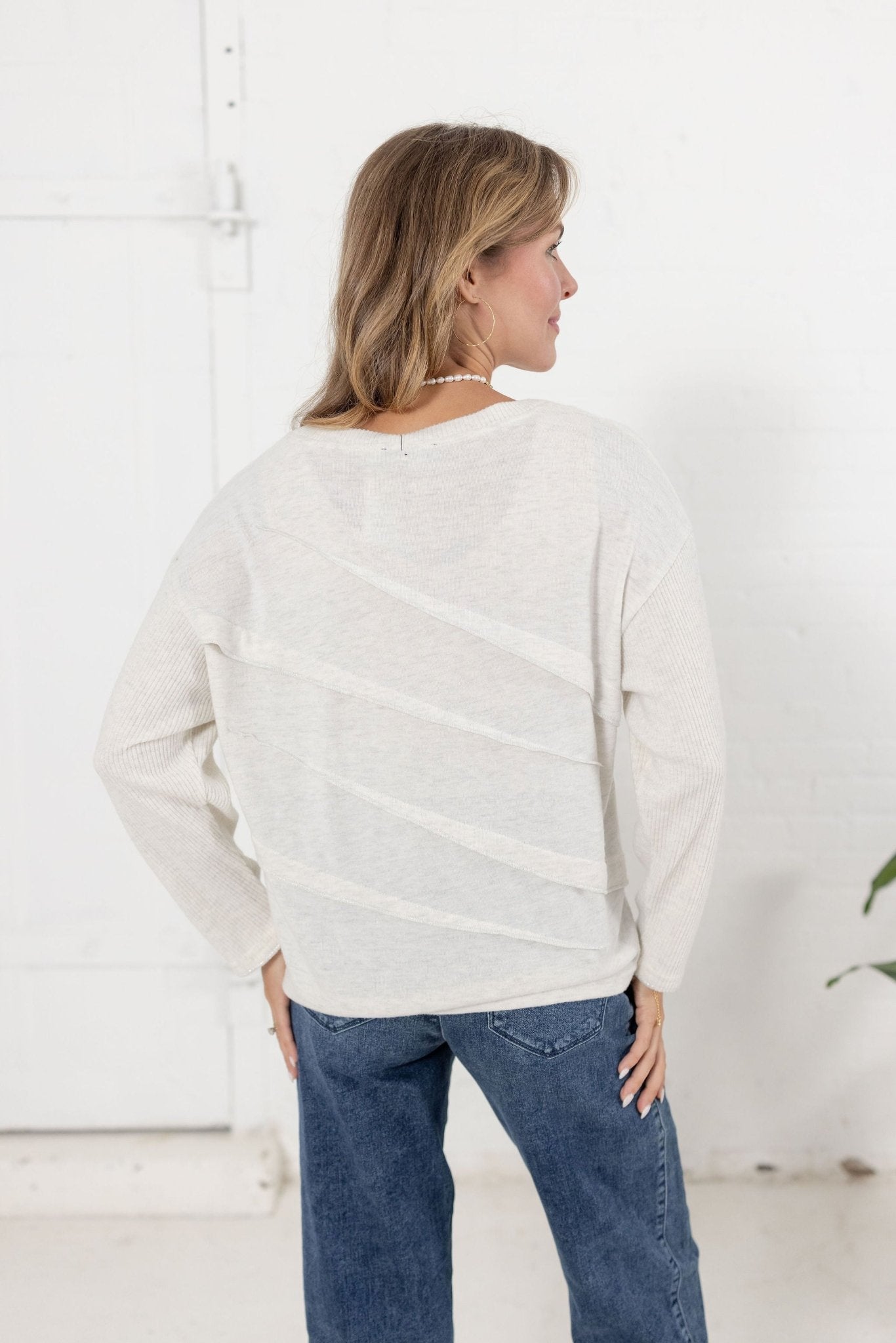 Long Sleeve Mixed Media Top - Mainstream Boutique
