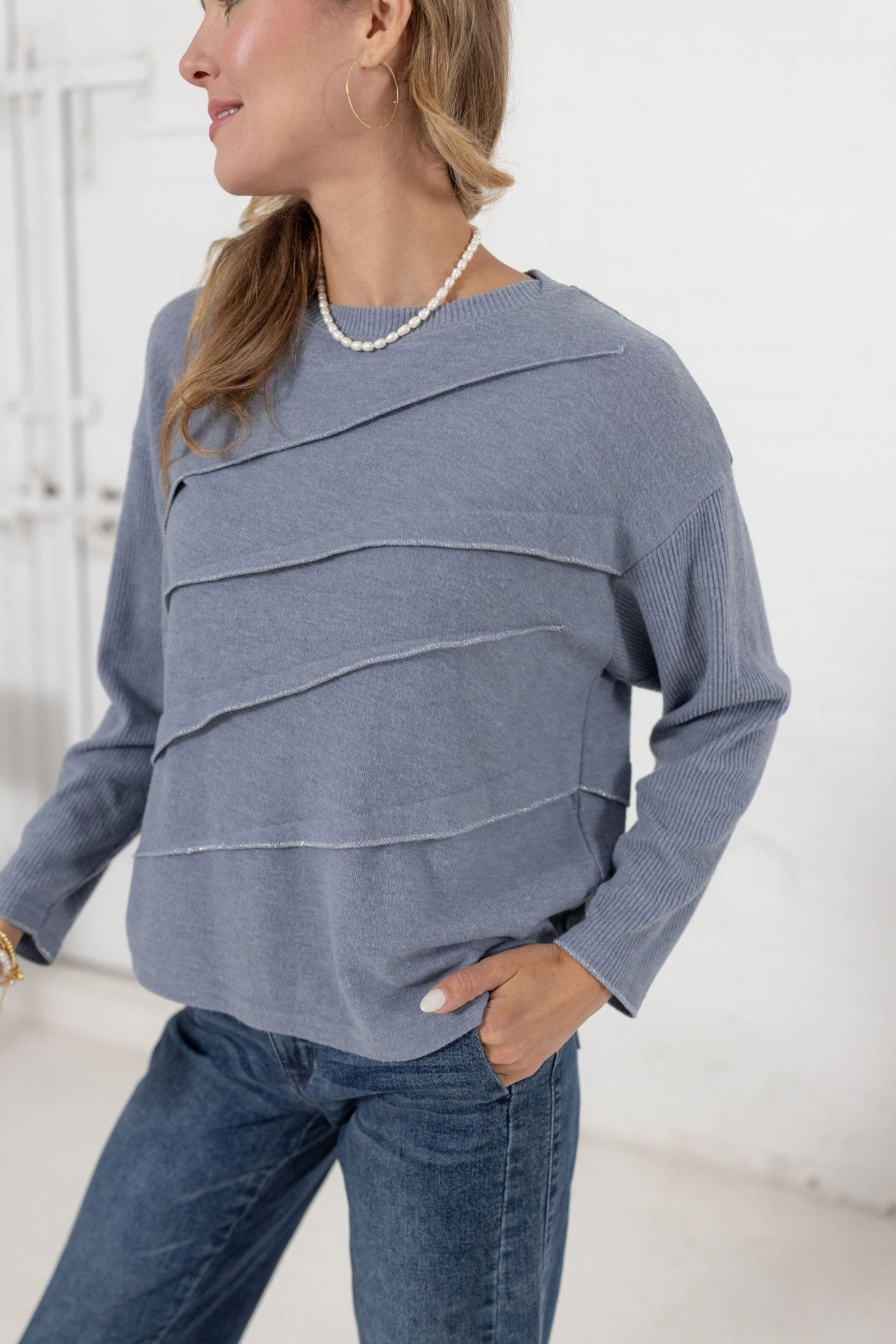 Long Sleeve Mixed Media Top - Mainstream Boutique